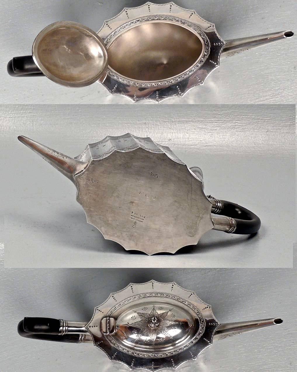 Colonial Revival Paul Revere Pattern Sterling Silver Coffee or Tea Set by Tuttle Silversmiths