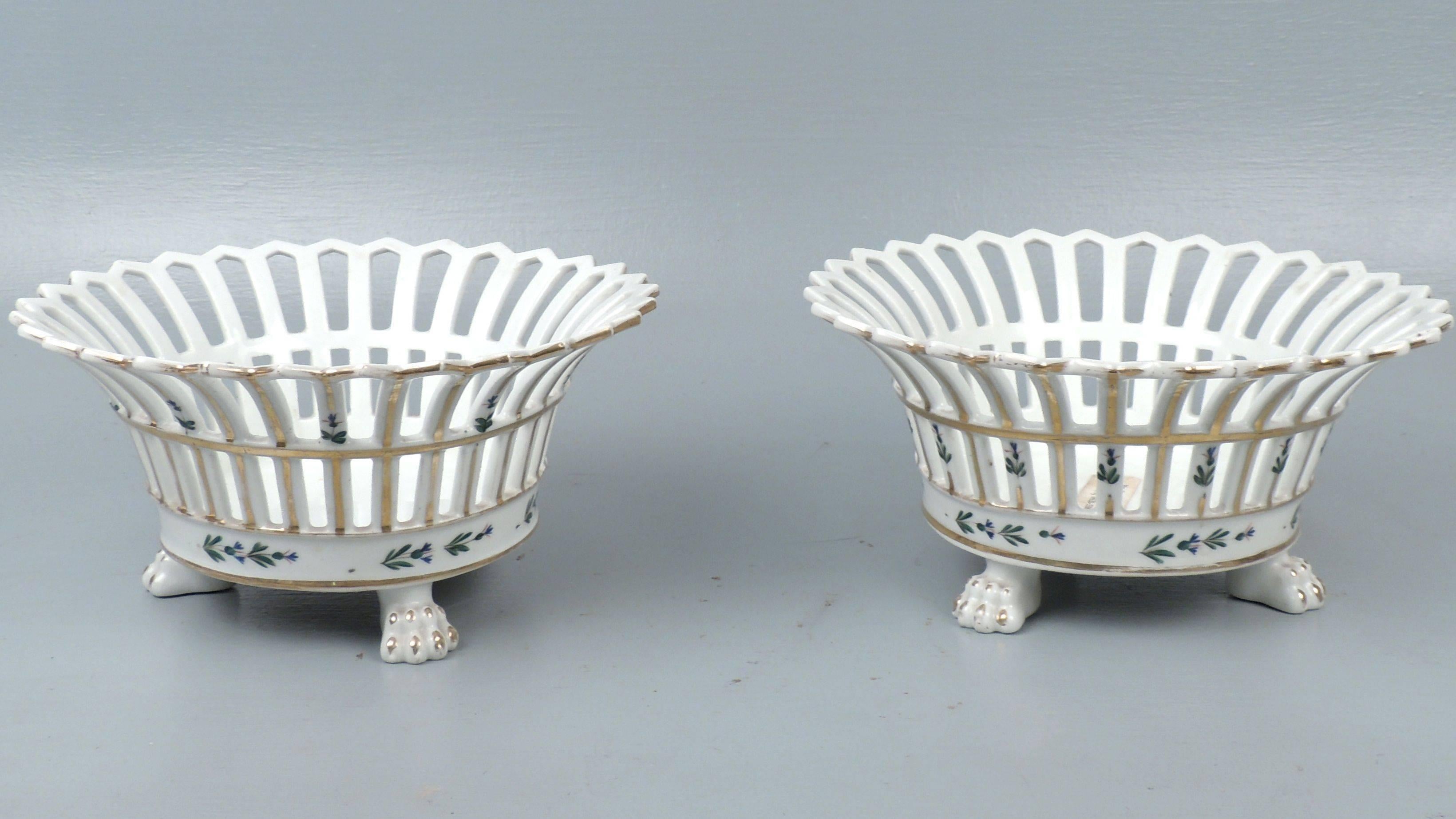 Enameled Rare Pair of Tucker & Hemphill American Porcelain Reticulated Fruit Baskets
