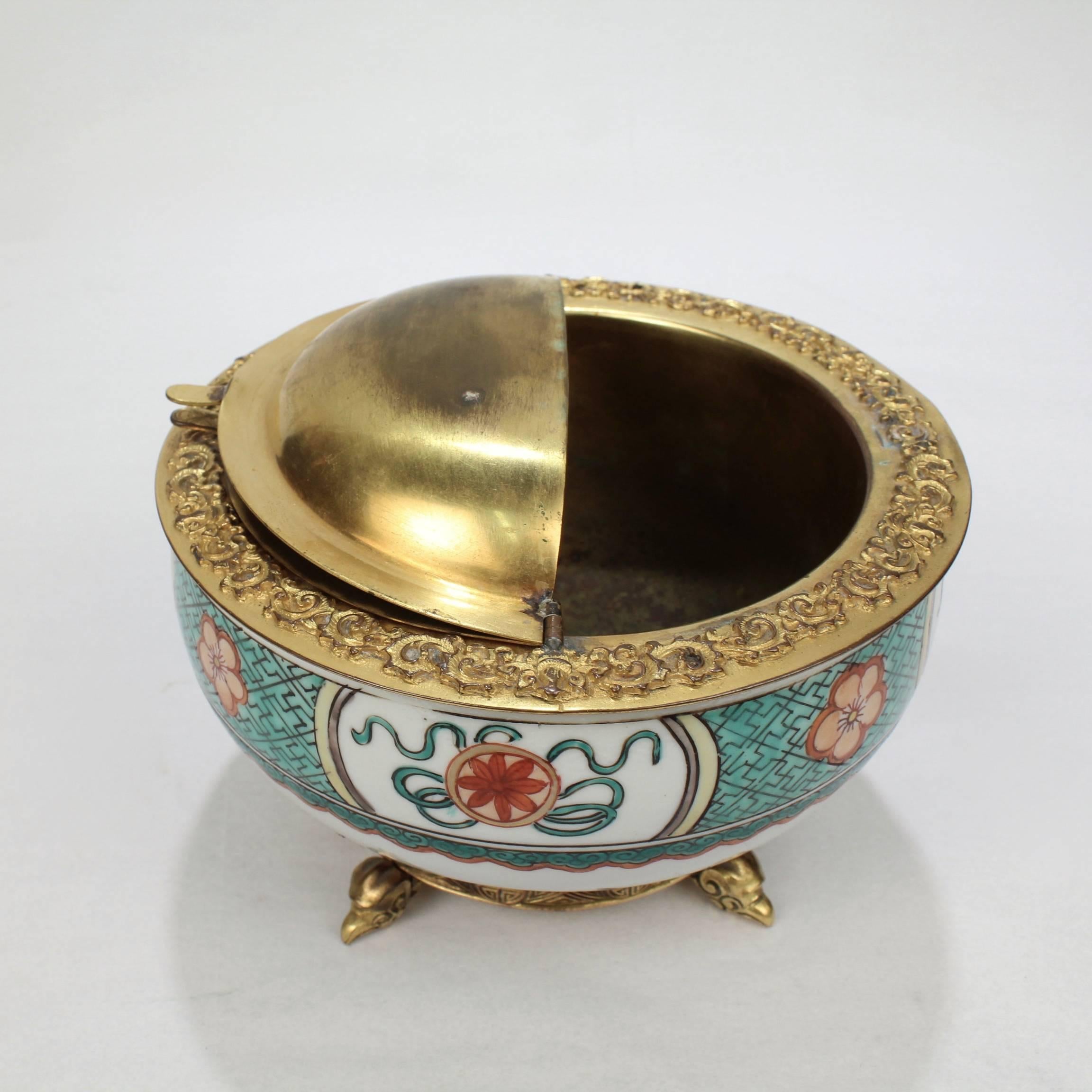 19th Century Gilded Age E F Caldwell Bronze-Mounted Chinese Export Porcelain Ashtray