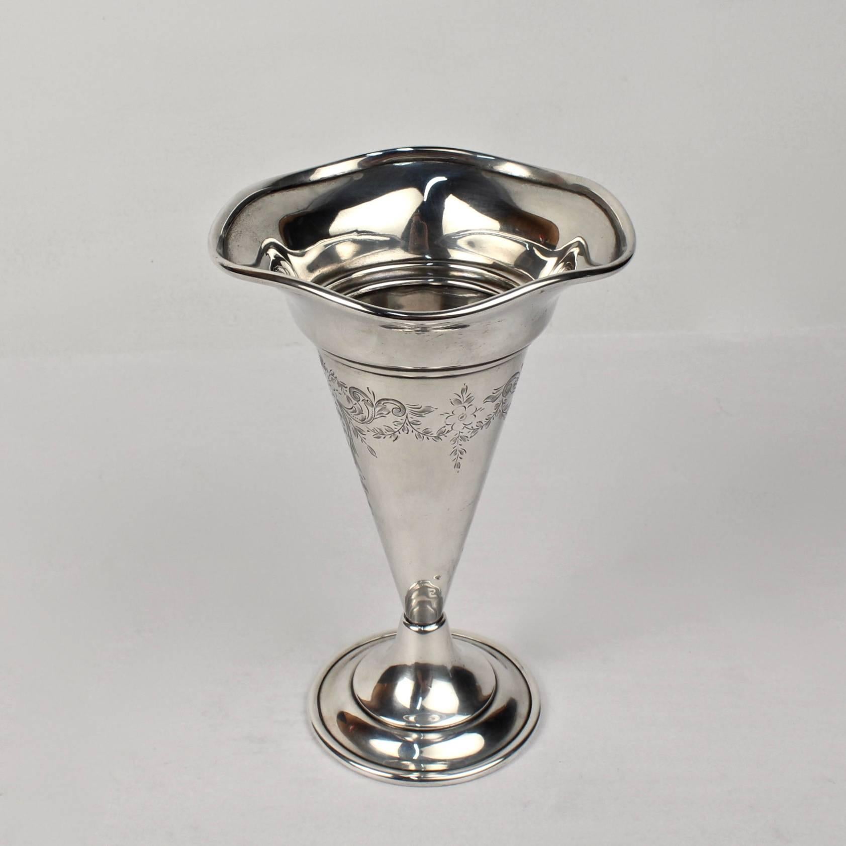 20th Century Antique American Sterling Silver Trumpet Form Flower Vase by G. Henckel & Co
