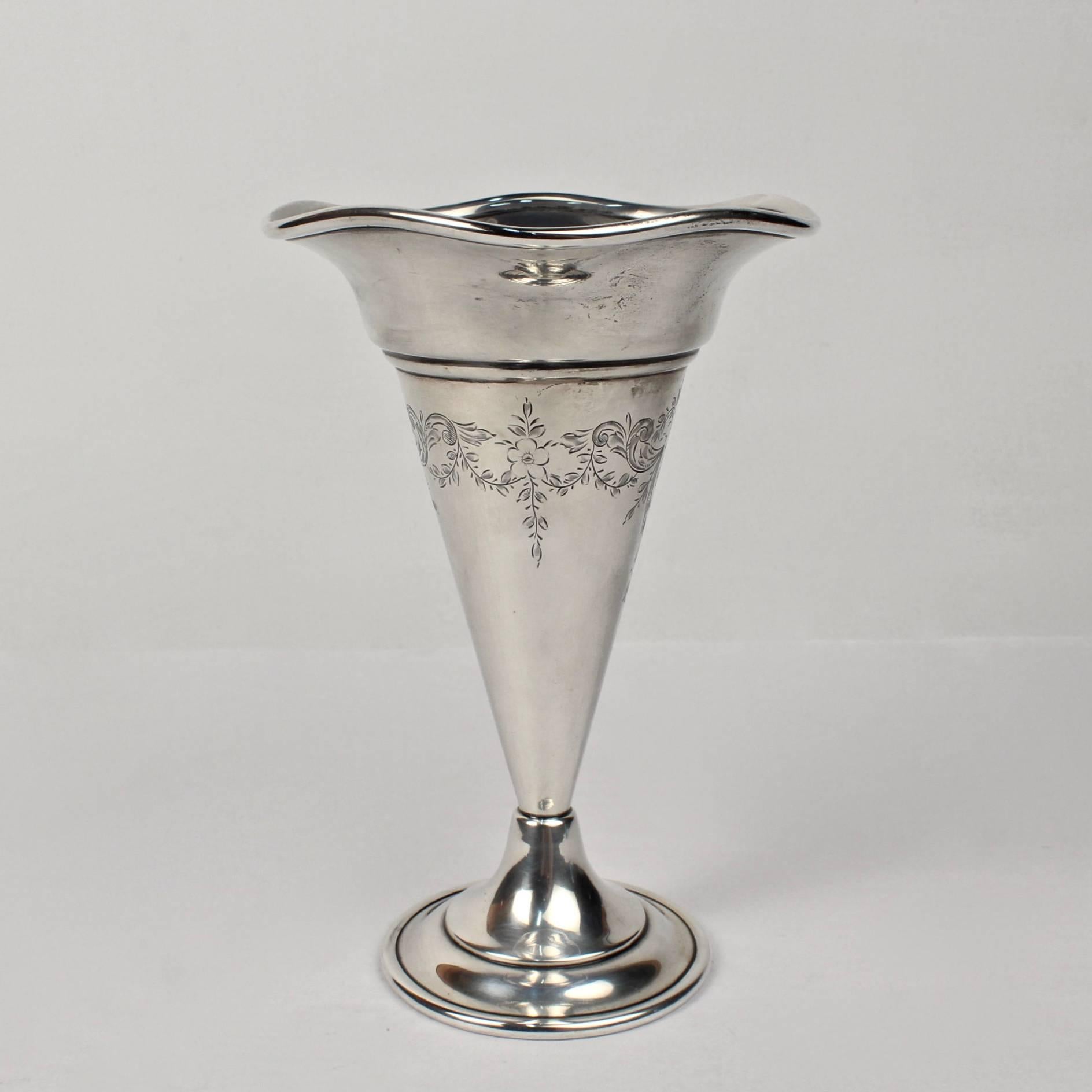 Antique American Sterling Silver Trumpet Form Flower Vase by G. Henckel & Co In Good Condition In Philadelphia, PA