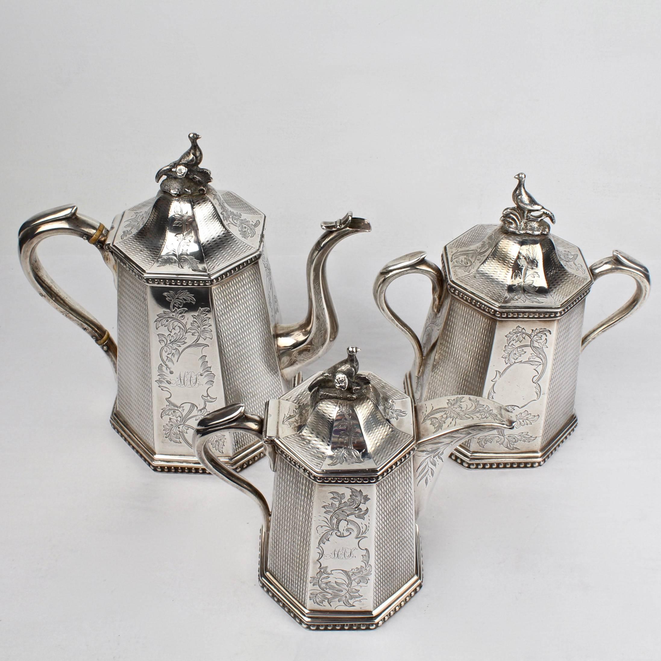 19th Century Wood and Hughes New York Coin Silver Tea Set For Sale 5