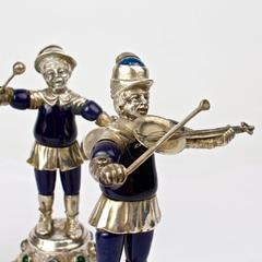 Three 19th Century Jeweled & Enameled German Coin Silver Musician Figurines