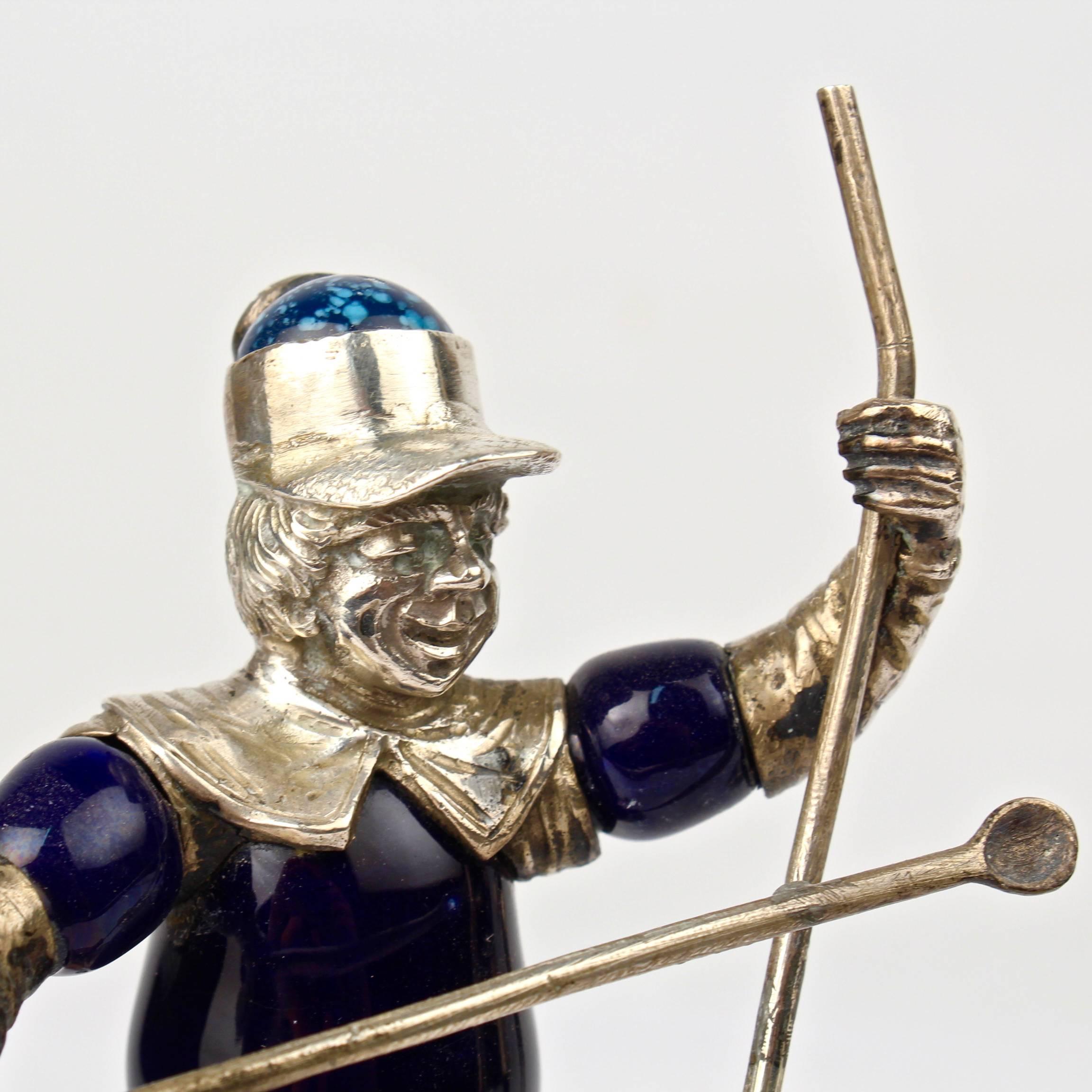 Three 19th Century Jeweled & Enameled German Coin Silver Musician Figurines For Sale 3