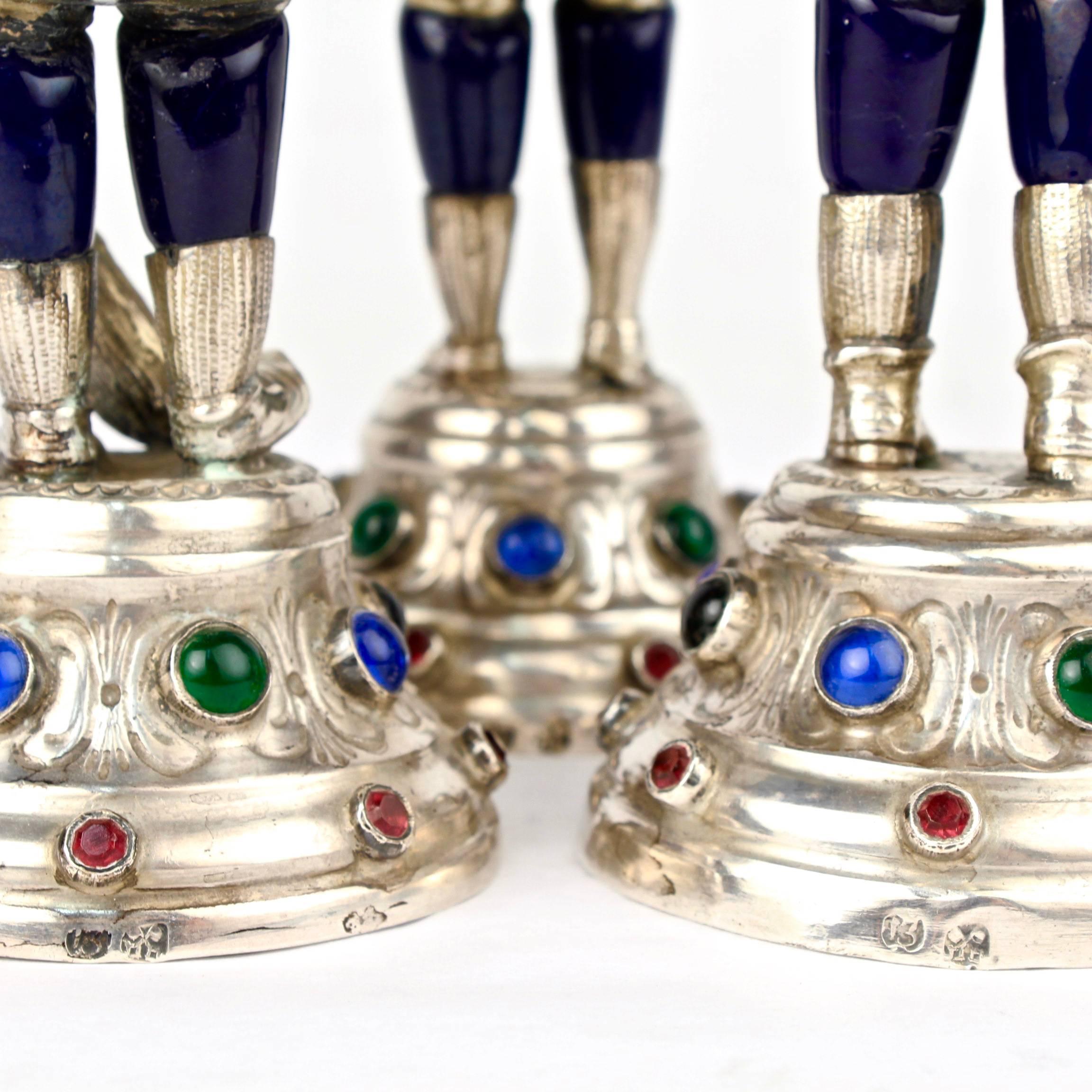 Three 19th Century Jeweled & Enameled German Coin Silver Musician Figurines For Sale 4