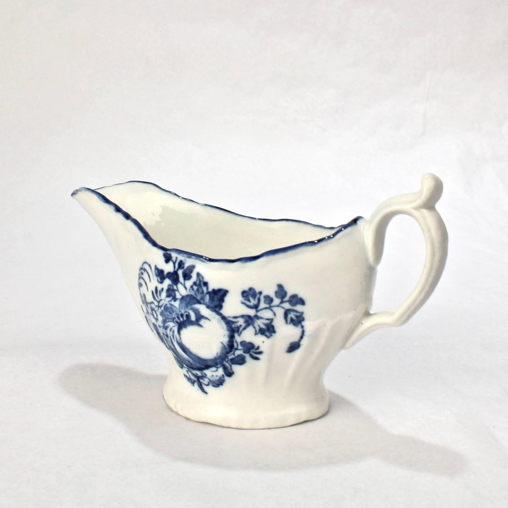 English Antique 18th Century Caughley Soft Paste Porcelain Fruit Pattern Sauce Boat