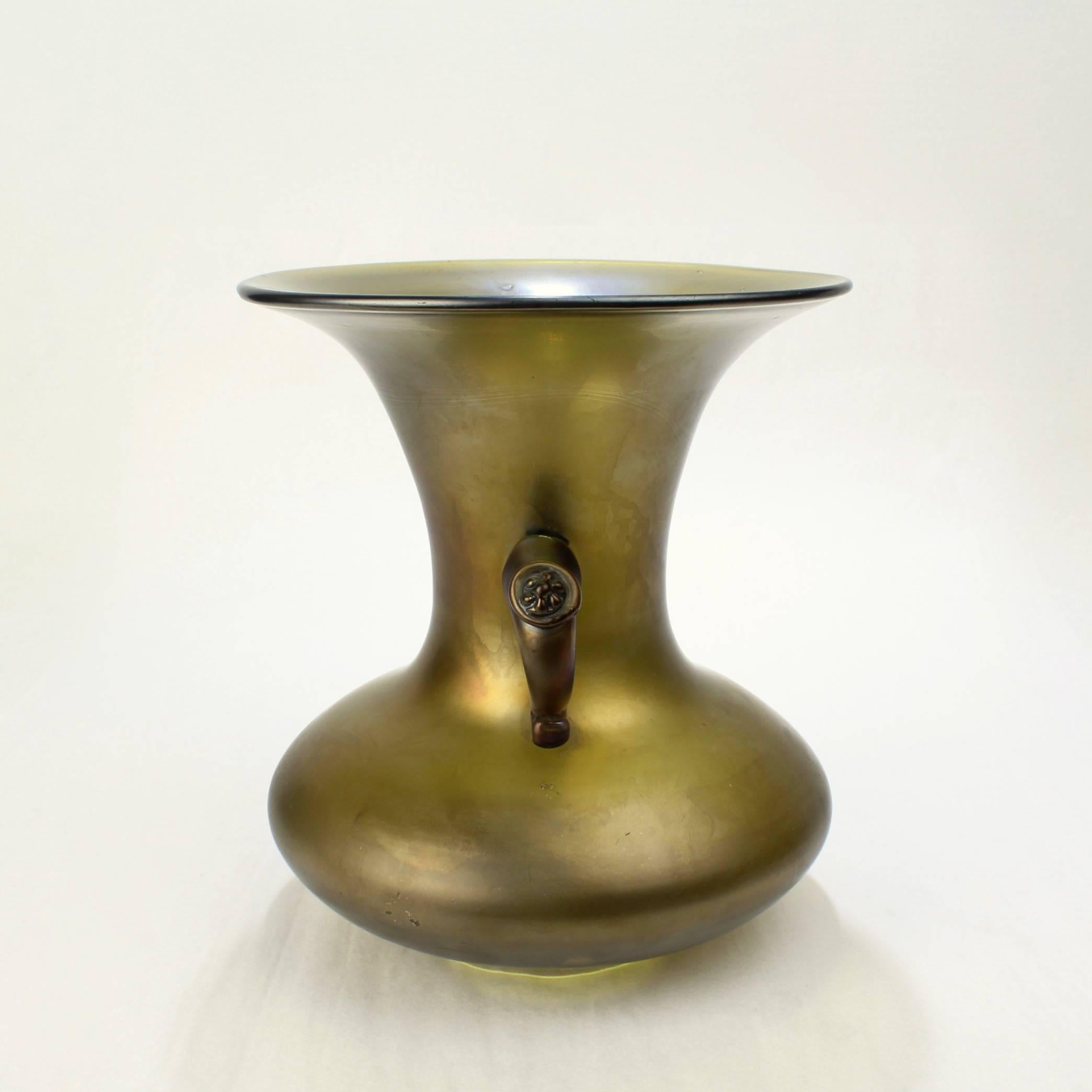 Art Nouveau Antique Loetz Bronze Glatt Finish Art Glass Vase