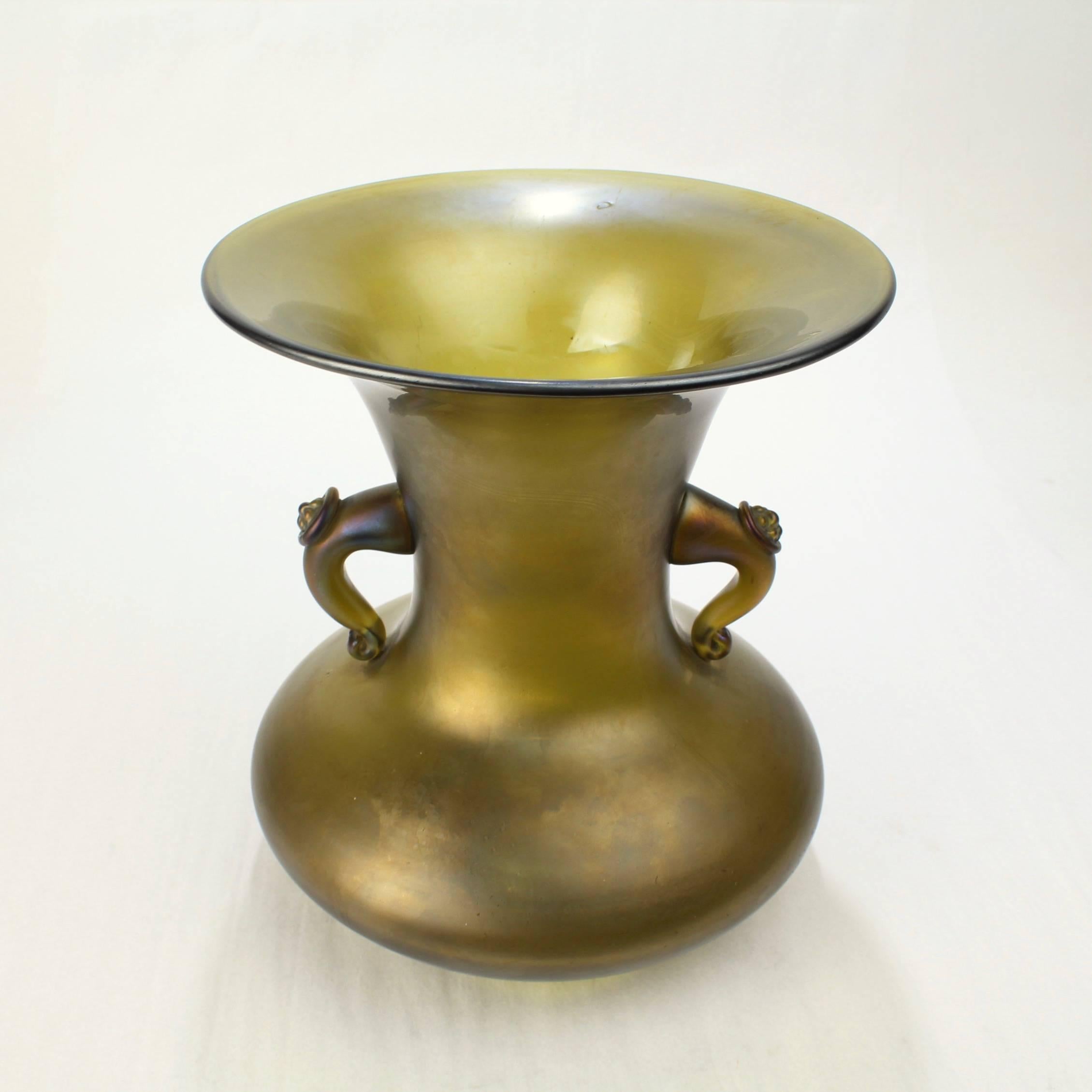 Austrian Antique Loetz Bronze Glatt Finish Art Glass Vase