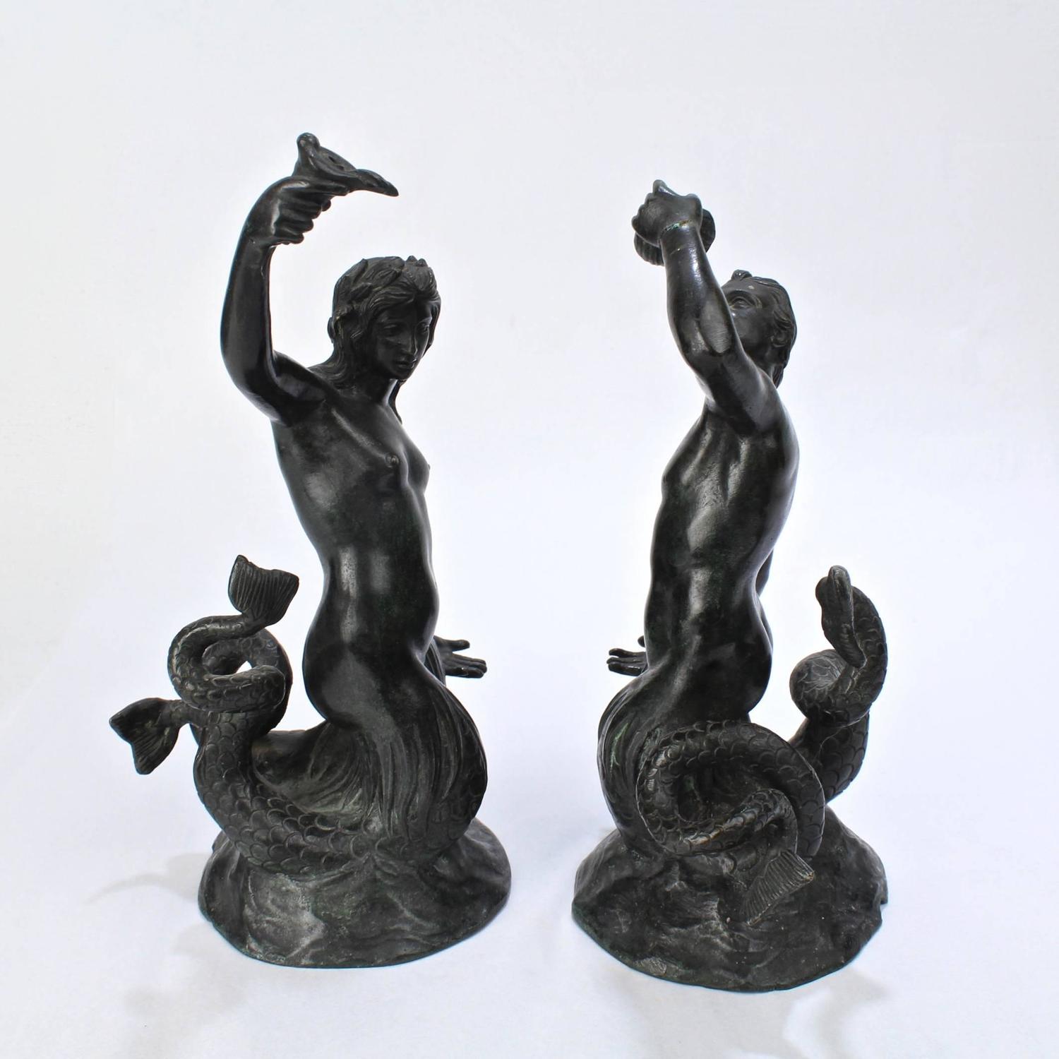 pair of grand tour bronze mermaid and merman miniature fountain sculptures for sale at 1stdibs pair of grand tour bronze mermaid and merman miniature fountain sculptures for sale at 1stdibs