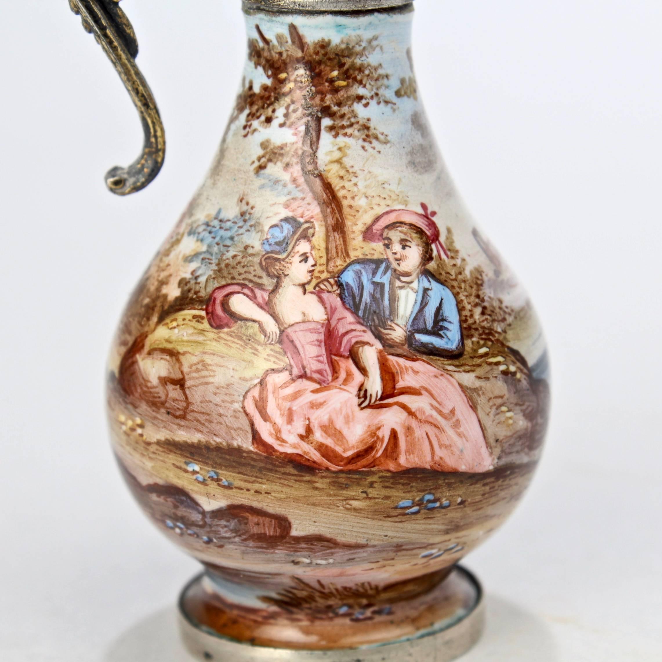 19th Century Signed Hermann Boehm Viennese Enamel & Silver Miniature Ewer Form Perfume Bottle