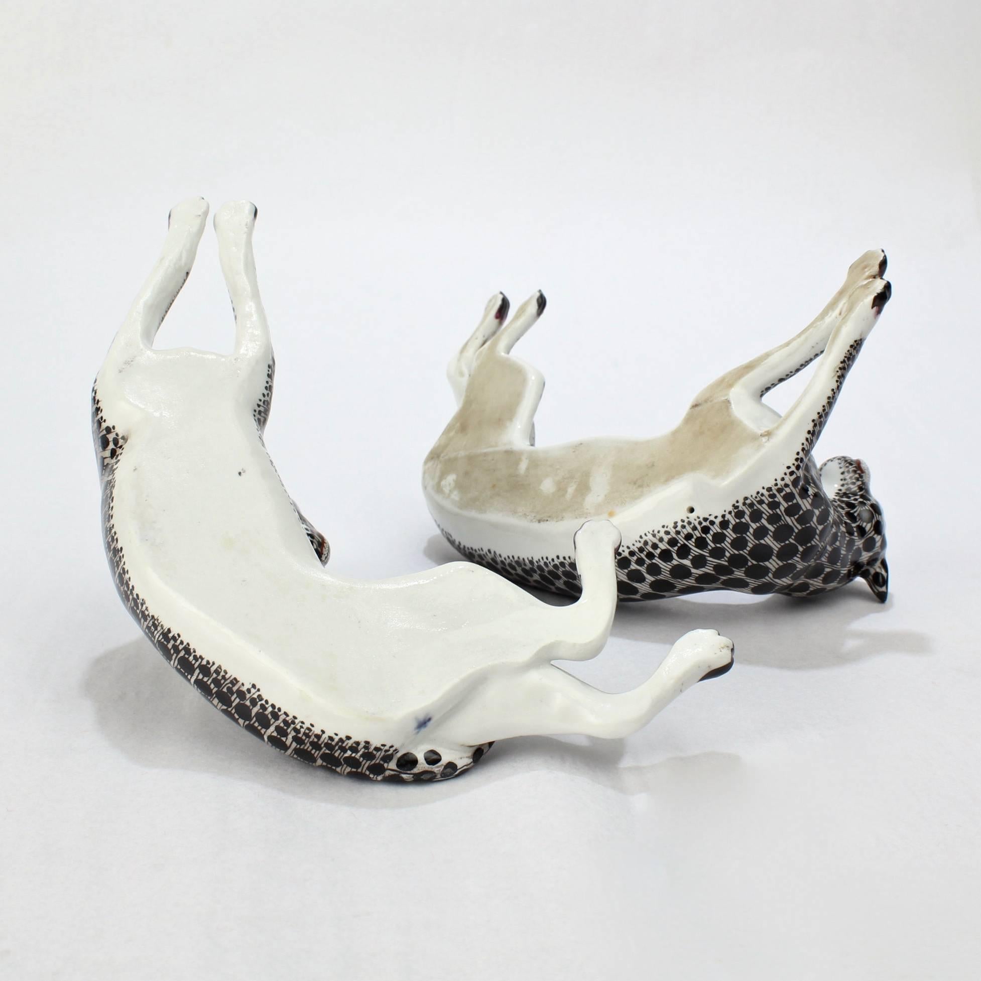 Pair of Antique Samson Porcelain Snow Leopard Figurines 1