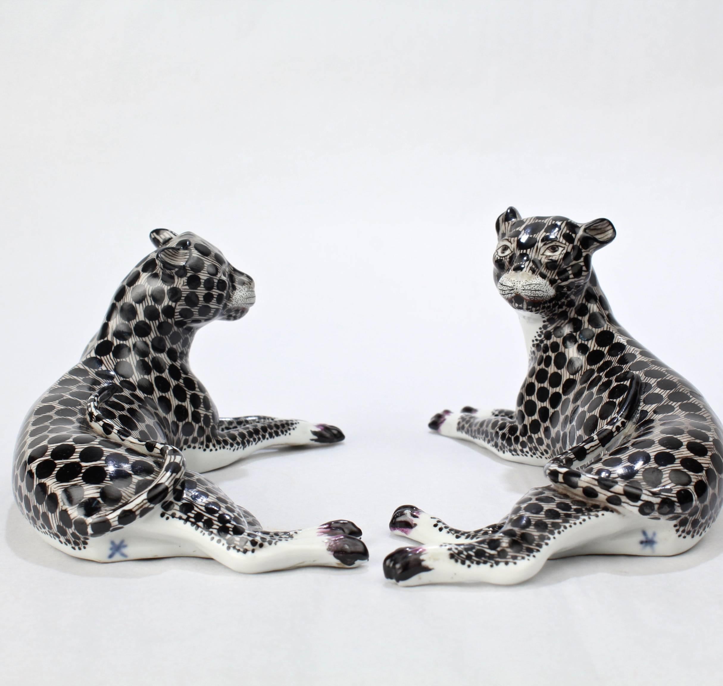 Baroque Pair of Antique Samson Porcelain Snow Leopard Figurines