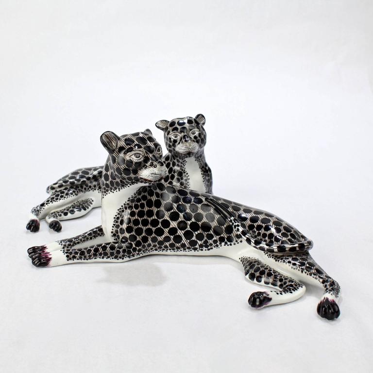 Pair of Antique Samson Porcelain Snow Leopard Figurines at 1stDibs