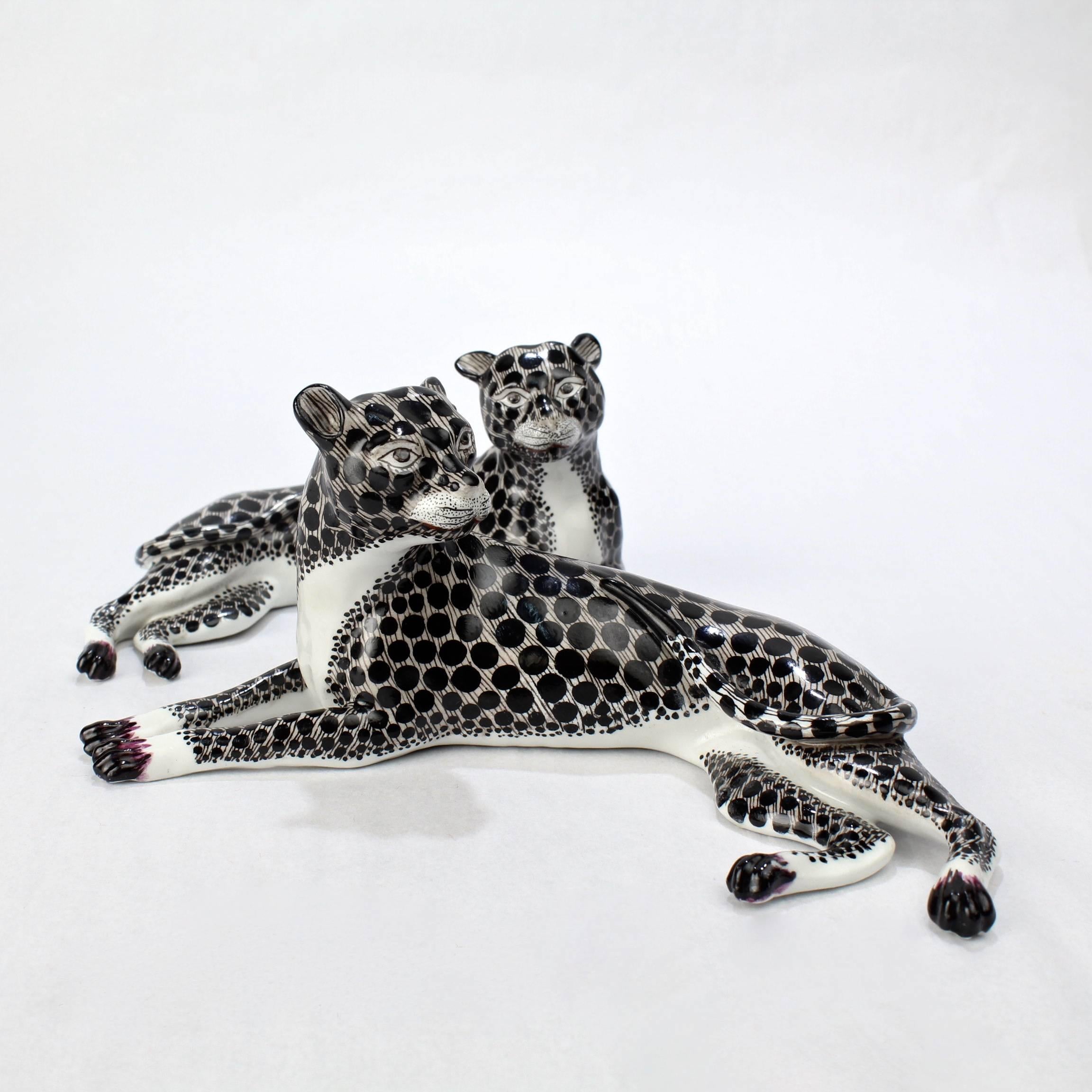 19th Century Pair of Antique Samson Porcelain Snow Leopard Figurines