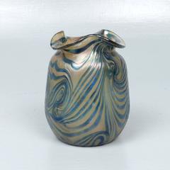 Art Nouveau Kralik Glassworks Loetz Type Blue on Gold Art Glass Vase