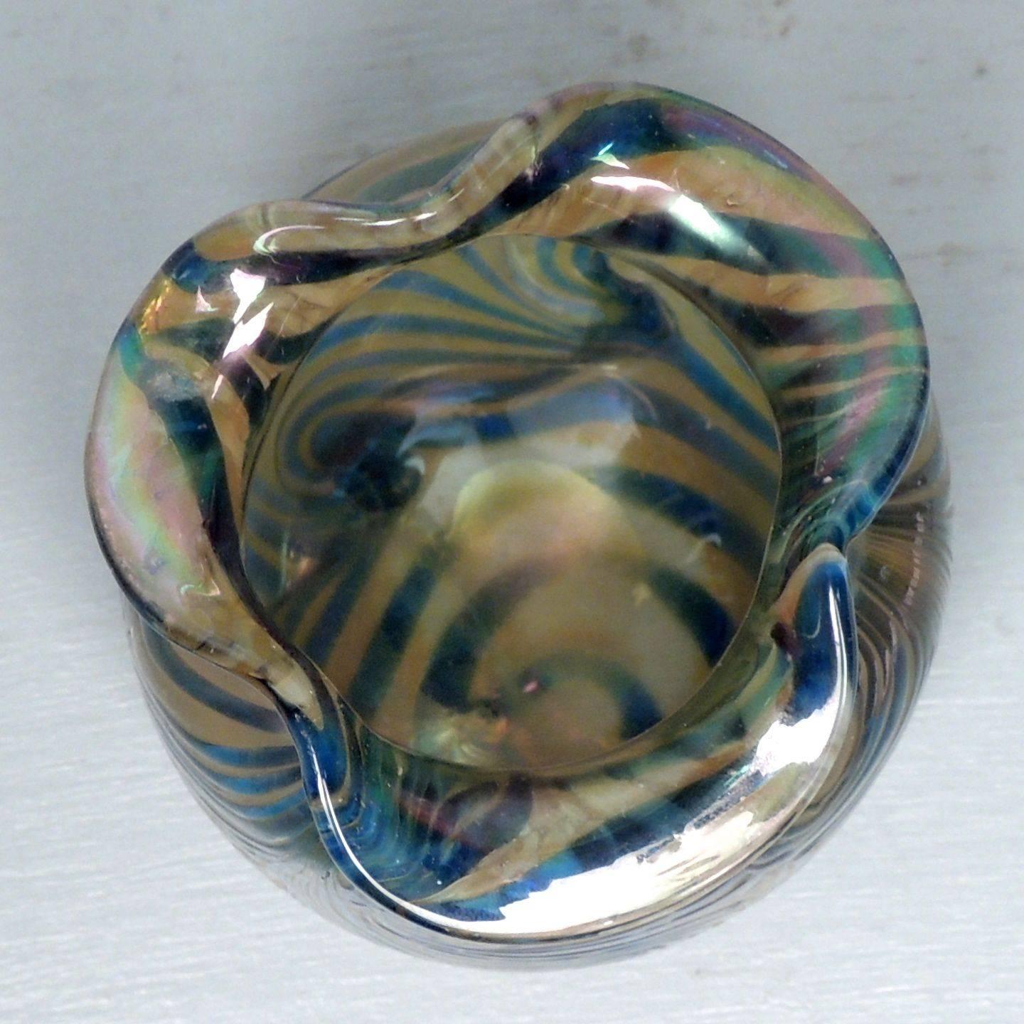 Art Nouveau Kralik Glassworks Loetz Type Blue on Gold Art Glass Vase 1