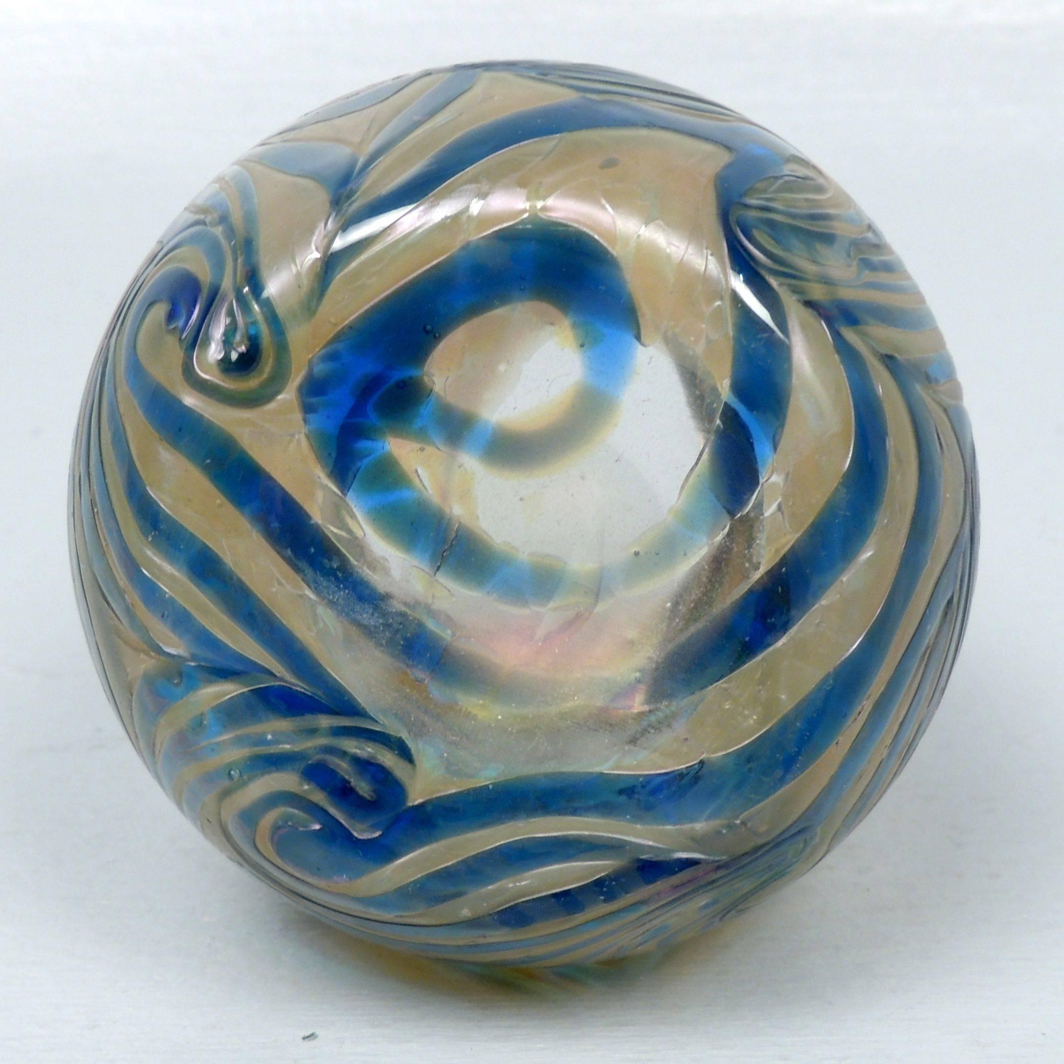 20th Century Art Nouveau Kralik Glassworks Loetz Type Blue on Gold Art Glass Vase