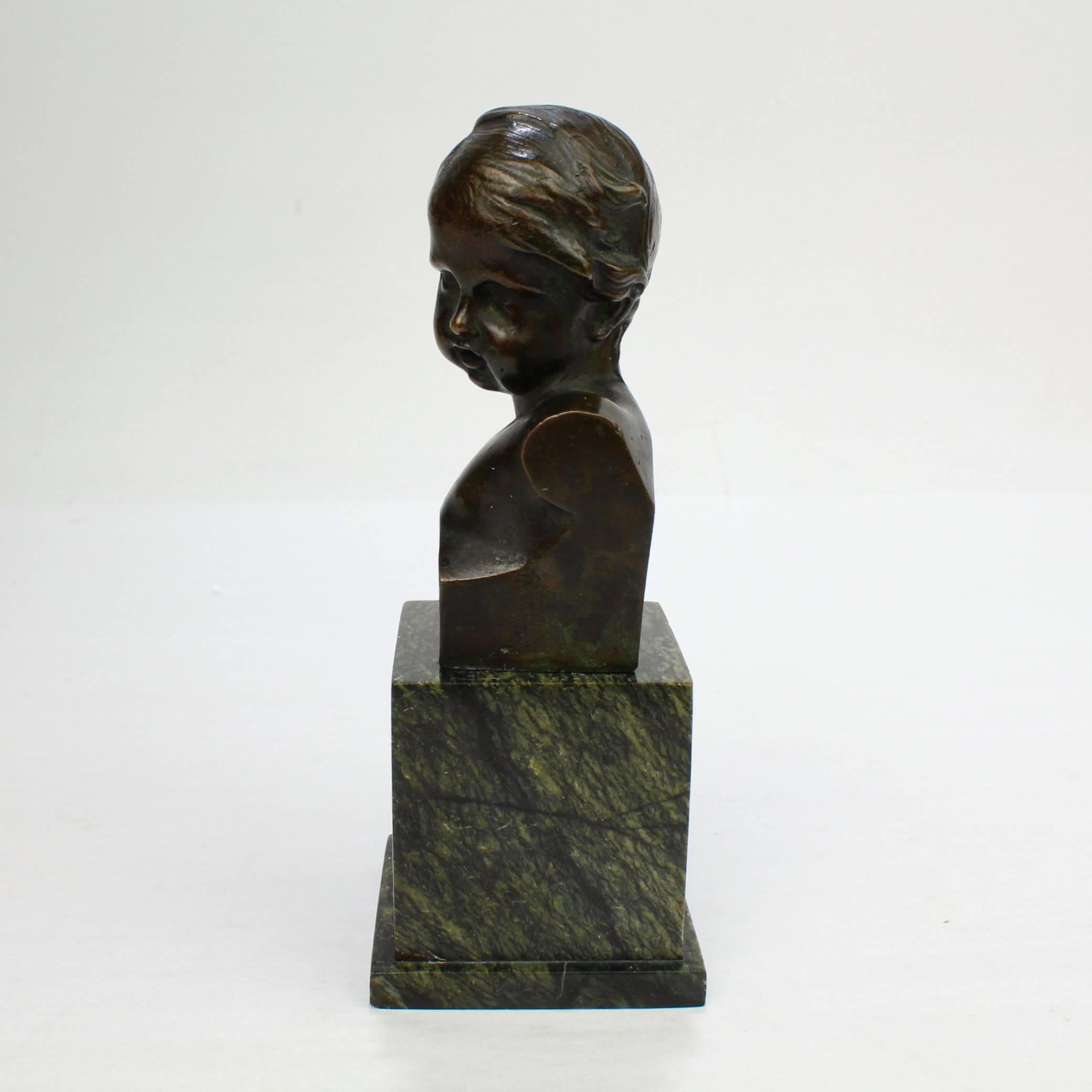 French Small Antique Bronze Bust of a Child after Jean-Antoine Houdon For Sale