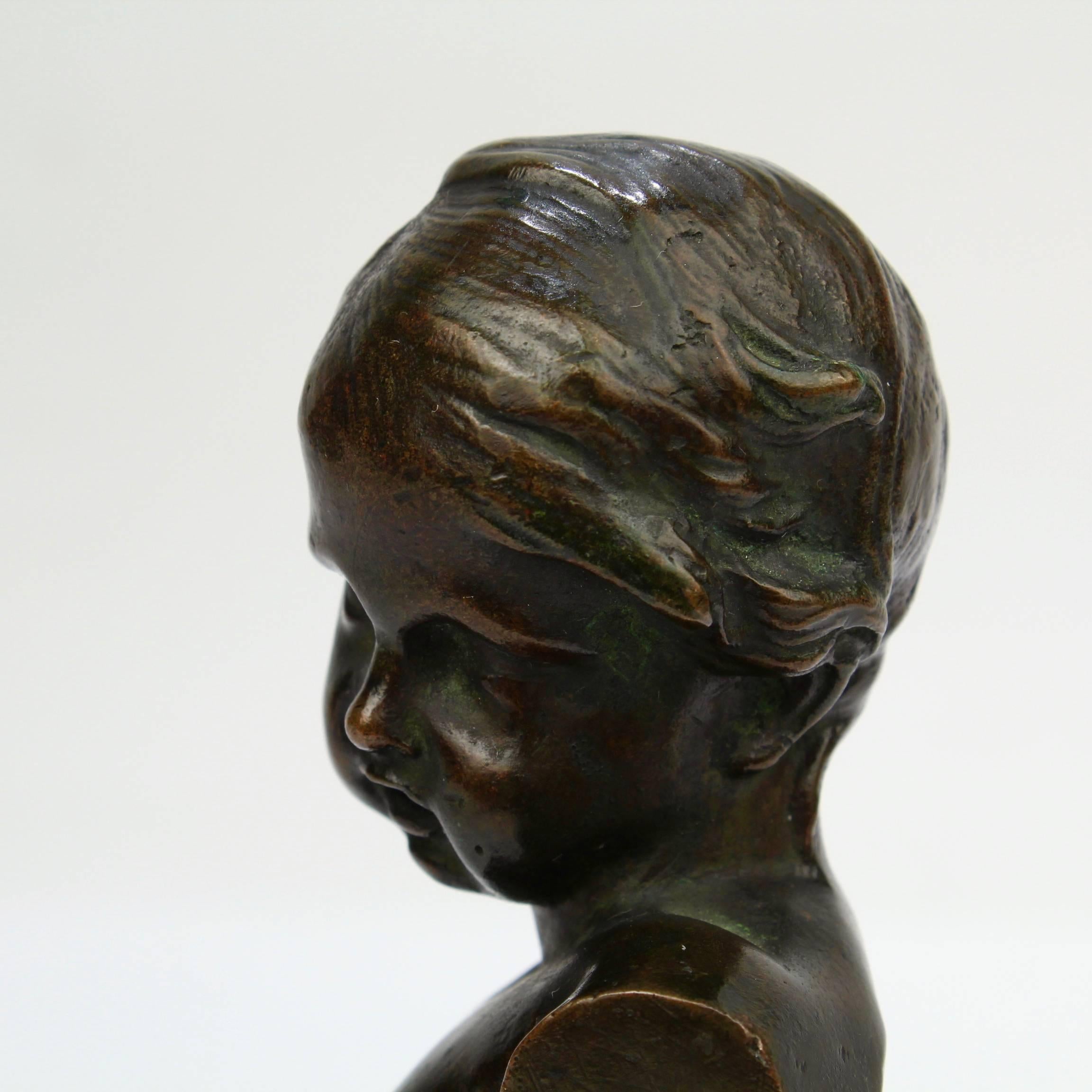 Small Antique Bronze Bust of a Child after Jean-Antoine Houdon For Sale 2