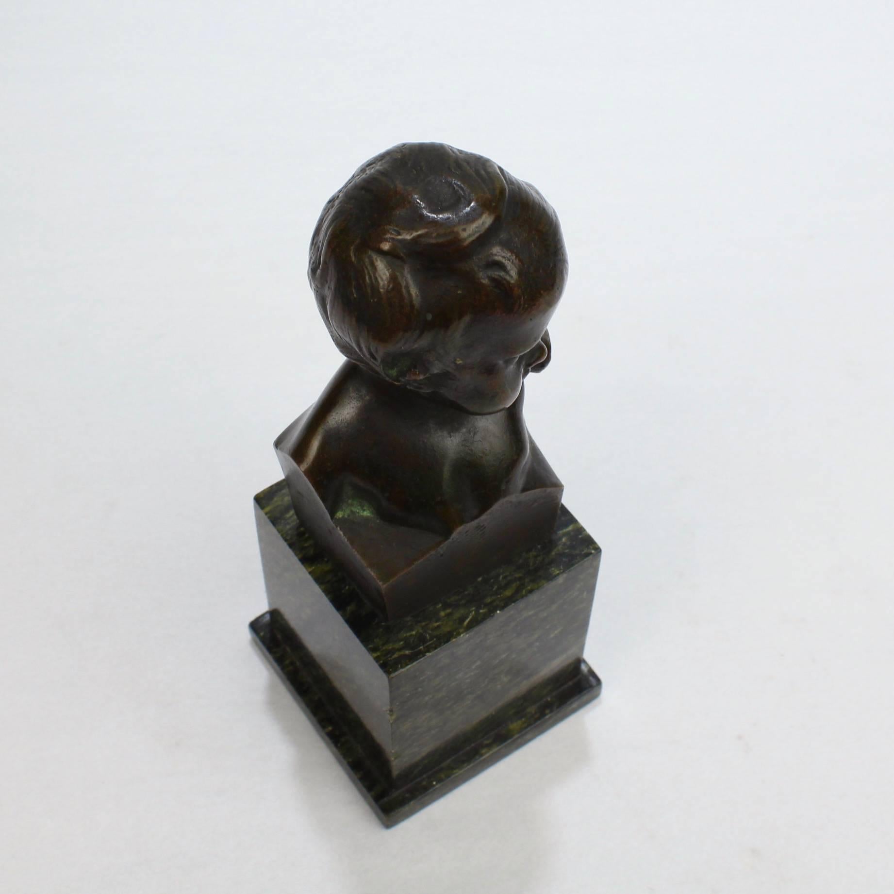 Small Antique Bronze Bust of a Child after Jean-Antoine Houdon For Sale 1