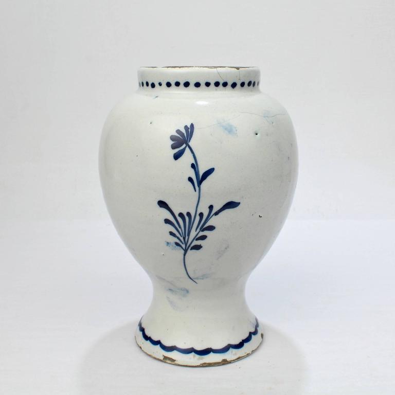 Baroque 18th Century Tin Glazed Dutch Delft Pottery Blue and White Vase or Jar For Sale