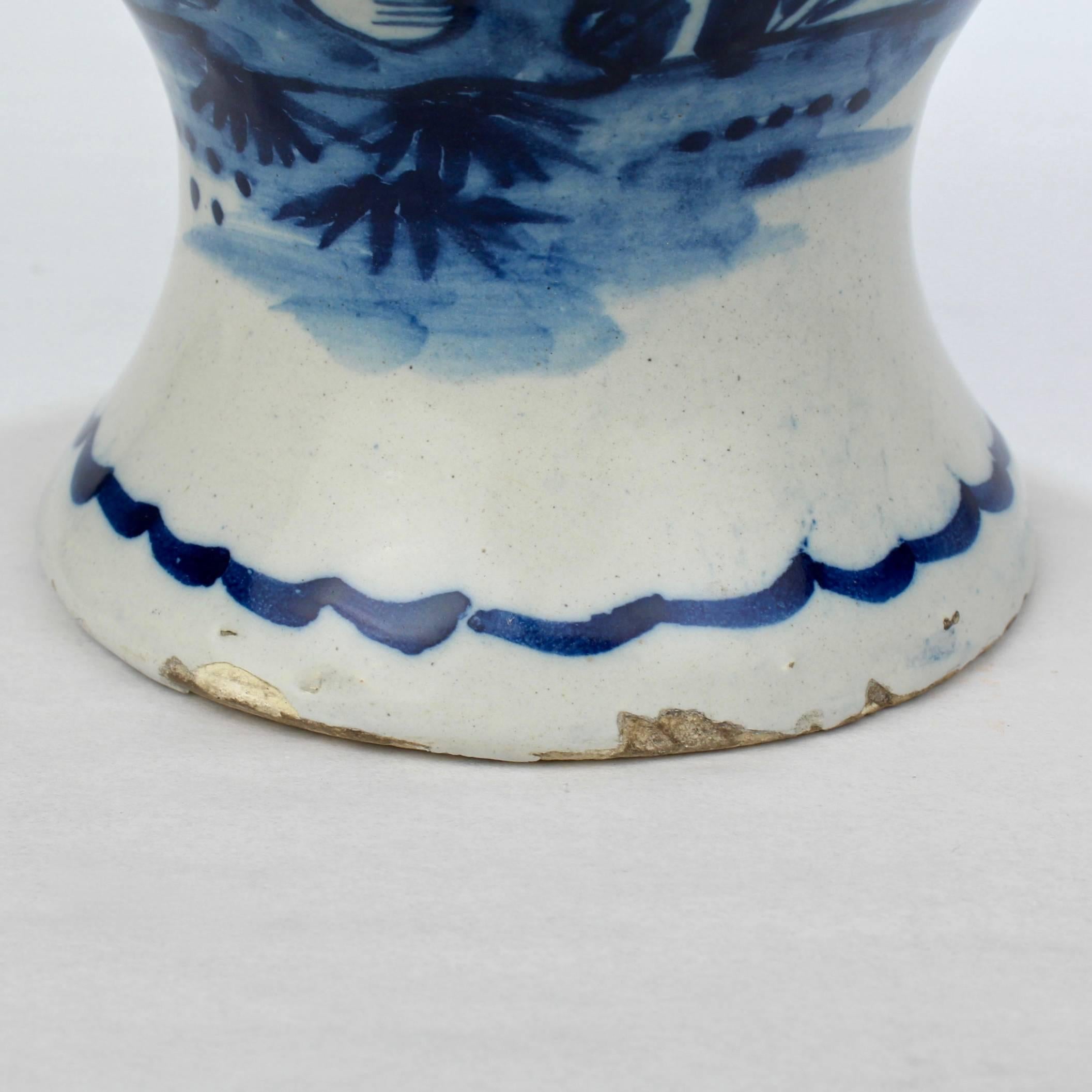18th Century and Earlier 18th Century Tin Glazed Dutch Delft Pottery Blue and White Vase or Jar For Sale