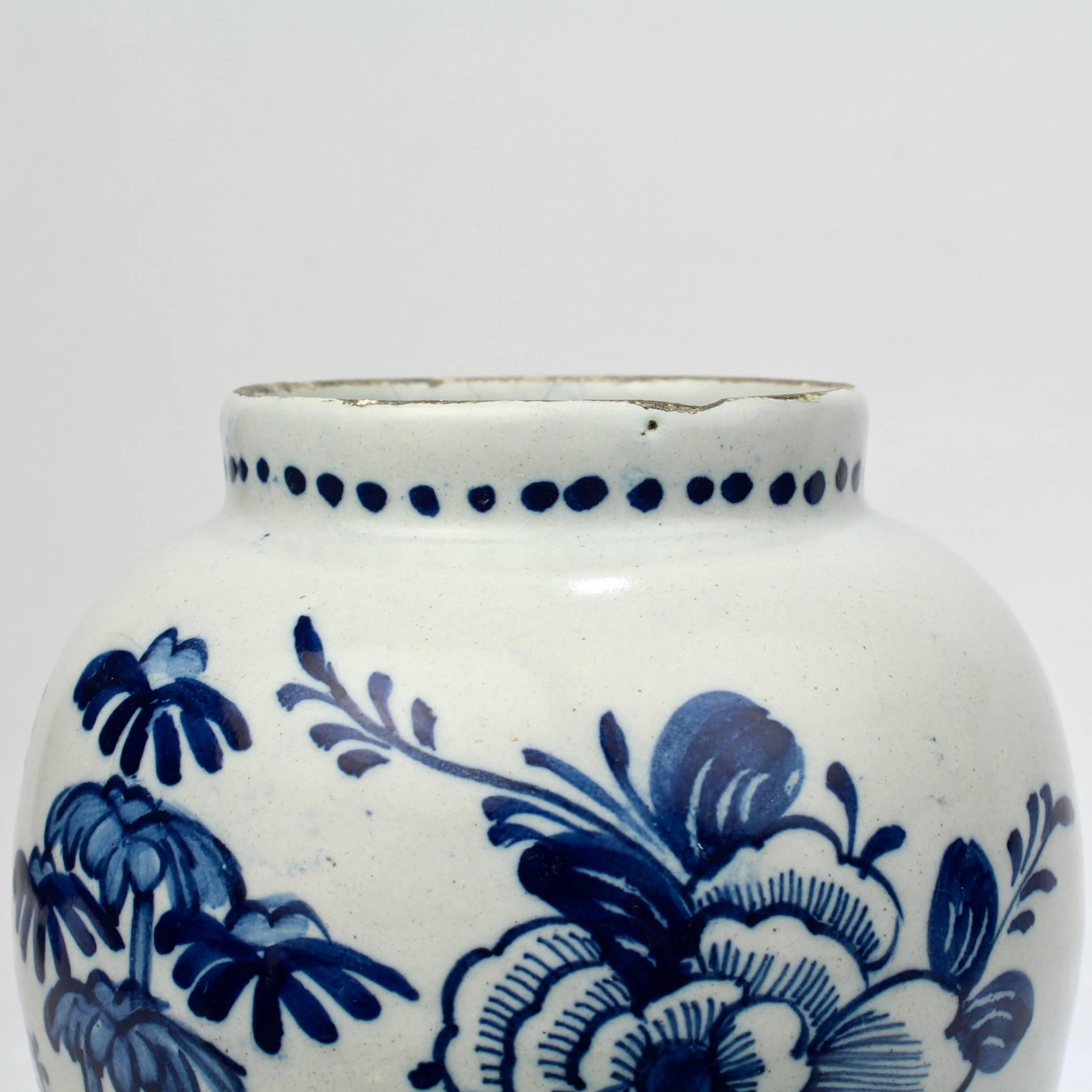 18th Century Tin Glazed Dutch Delft Pottery Blue and White Vase or Jar For Sale 1