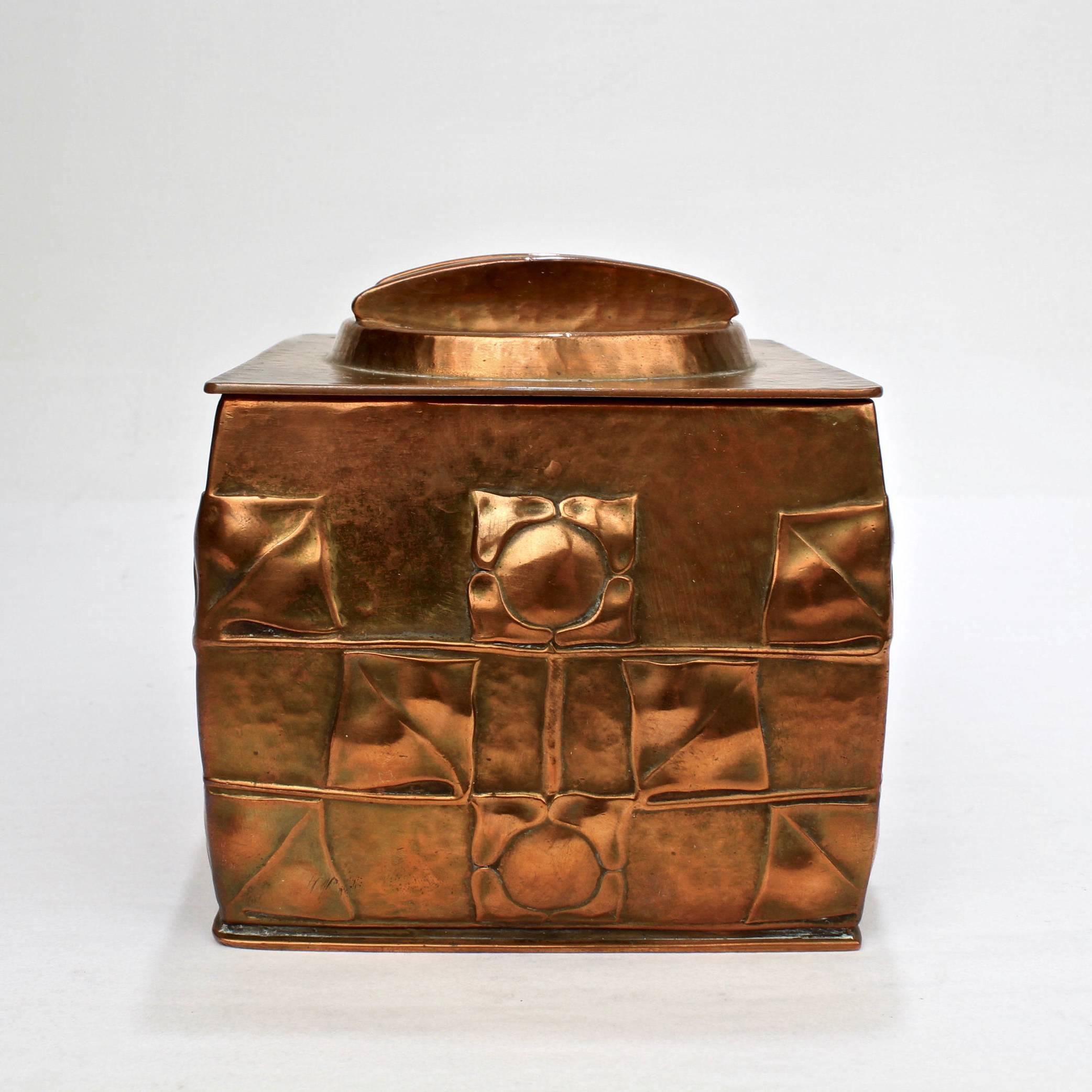 American Art Nouveau Archibald Knox Design Copper Humidor by Jenning Brothers