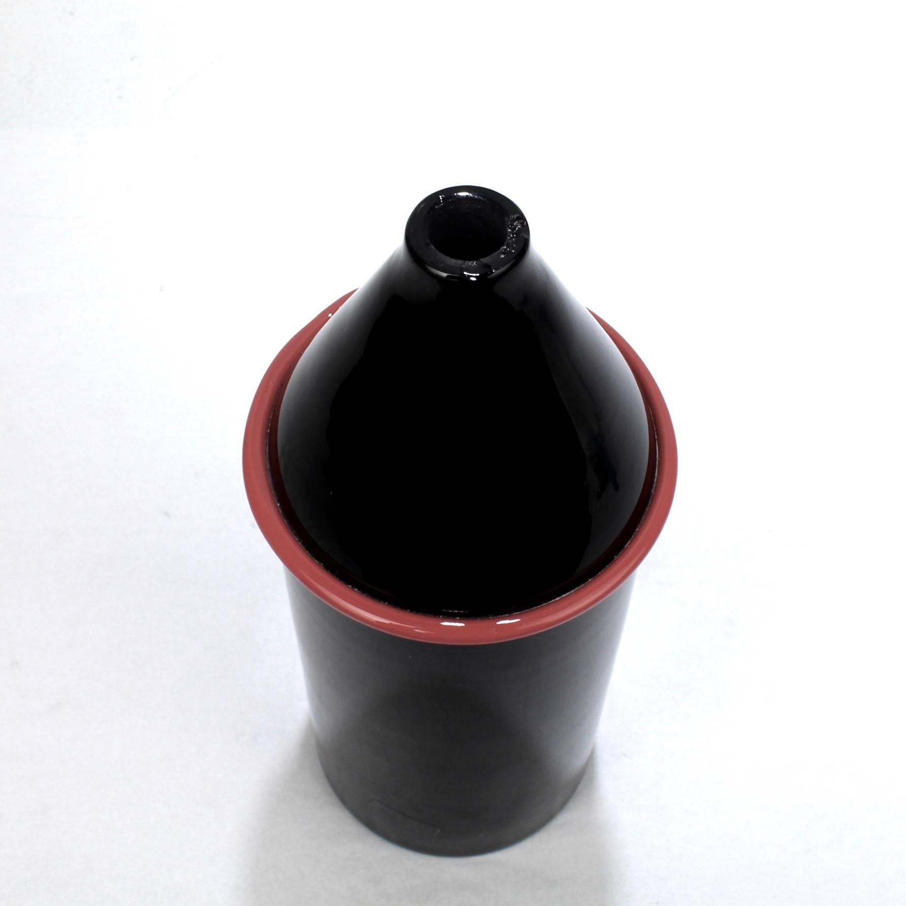 Vase aus schwarzem Muranoglas von Tagliapietra & Angelin bei Effetre International, 1985 im Zustand „Relativ gut“ im Angebot in Philadelphia, PA
