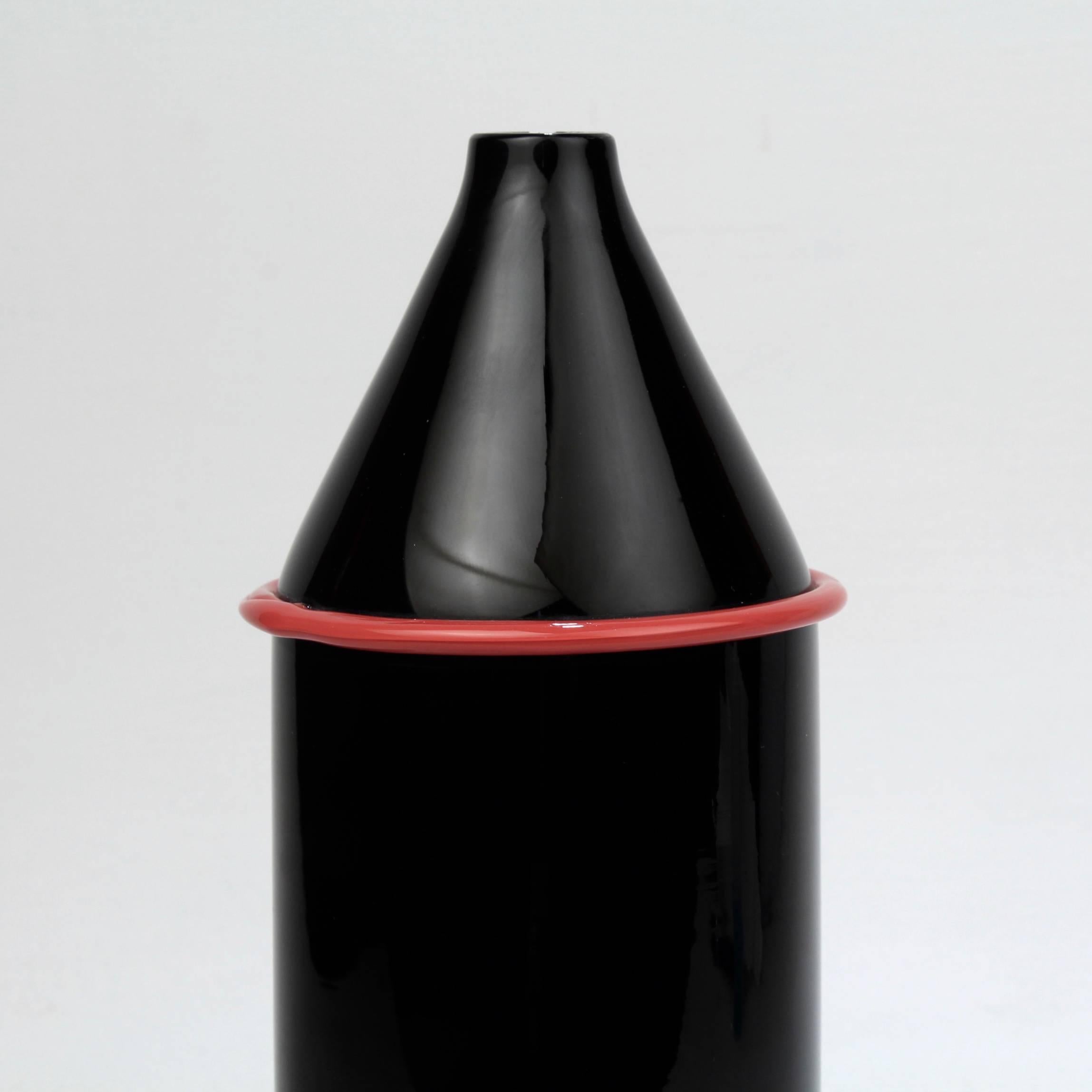 20ième siècle Vase noir en verre de Murano par Tagliapietra & Angelin chez Effetre International, 1985 en vente