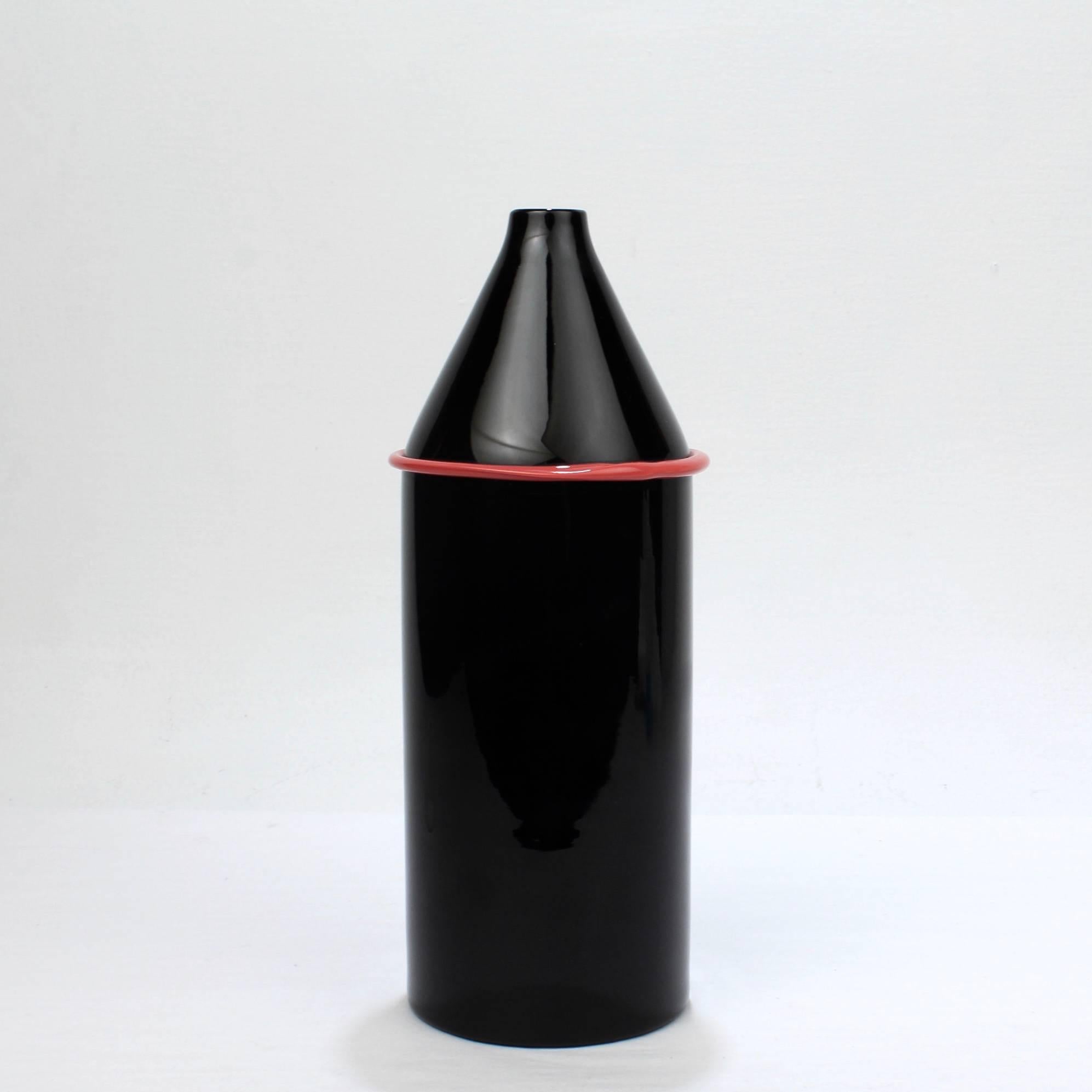 Mid-Century Modern Vase noir en verre de Murano par Tagliapietra & Angelin chez Effetre International, 1985 en vente