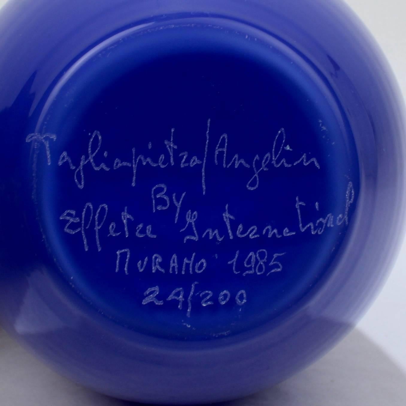 Vase en verre de Murano bleu de Tagliapietra & Angelin pour Effetre International, 1985 en vente 1