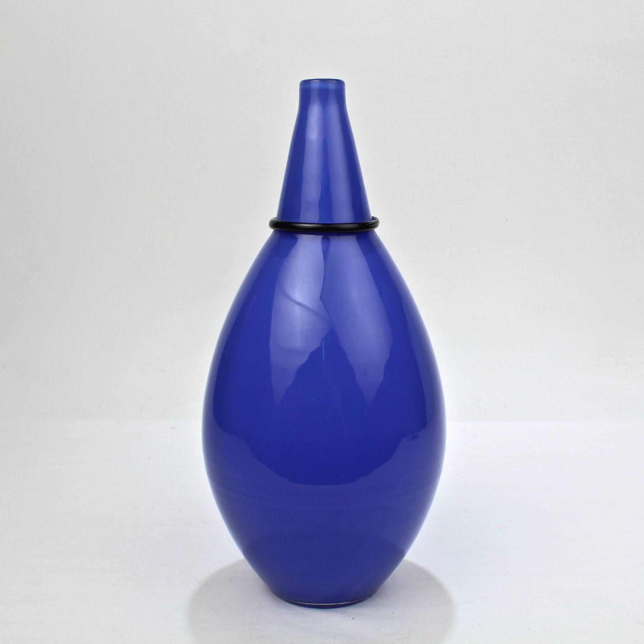 italien Vase en verre de Murano bleu de Tagliapietra & Angelin pour Effetre International, 1985 en vente
