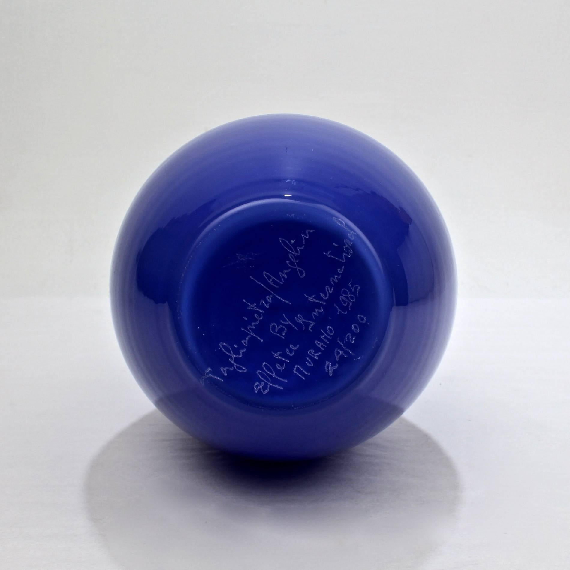 Verre d'art Vase en verre de Murano bleu de Tagliapietra & Angelin pour Effetre International, 1985 en vente