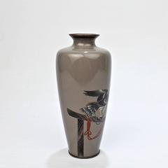 19th Century Meiji Period Japanese Cloisonné Vase with a Falcon