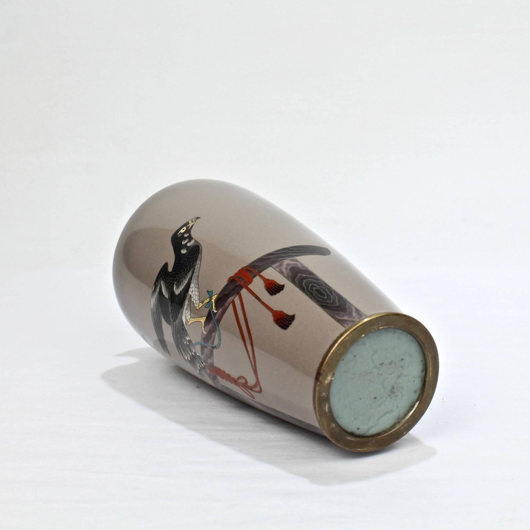 19th Century Meiji Period Japanese Cloisonné Vase with a Falcon 4