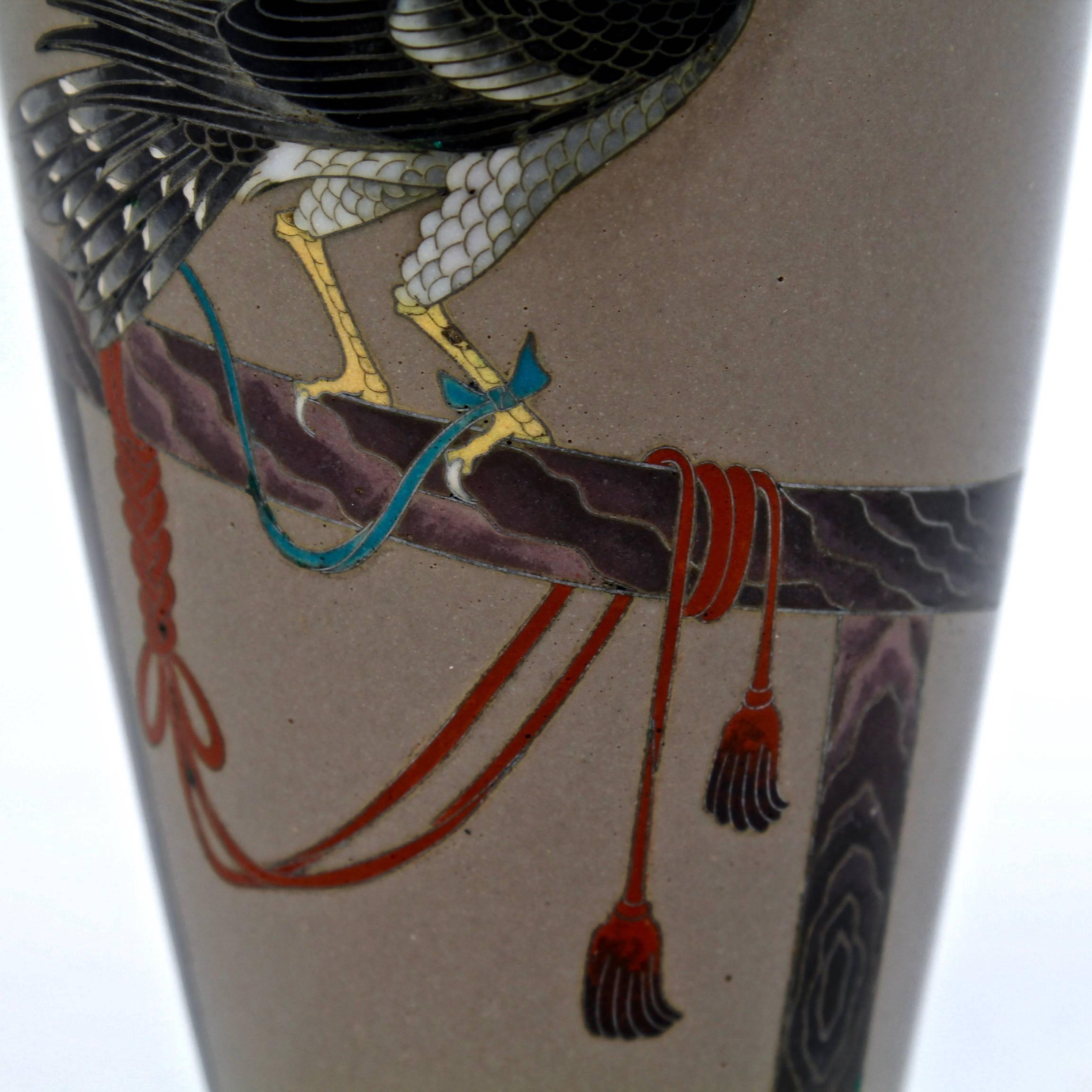 19th Century Meiji Period Japanese Cloisonné Vase with a Falcon 1