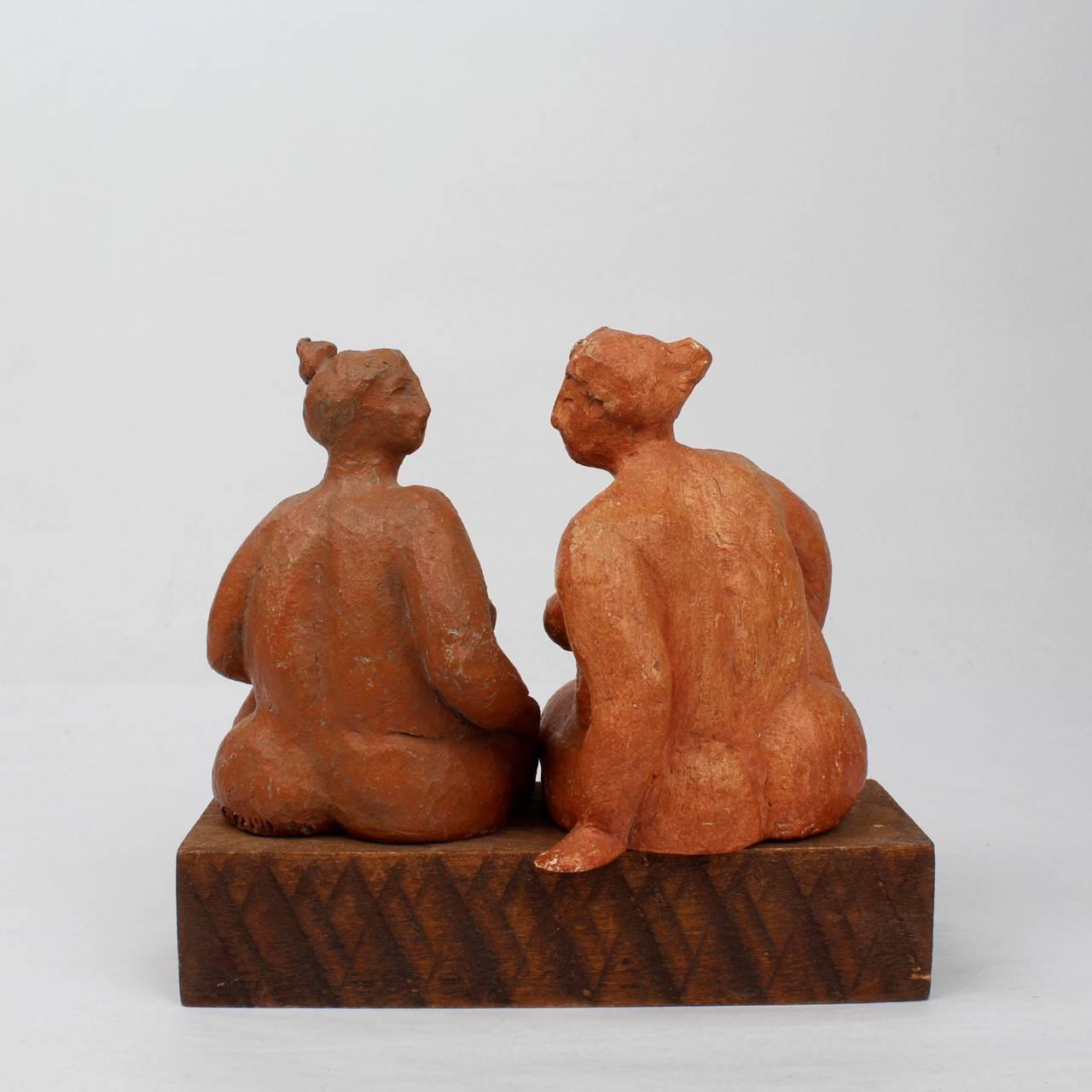 Late 20th Century Two Modernist Terracotta Sculptures of Rubenesque Women by F. Kahn, 1980s