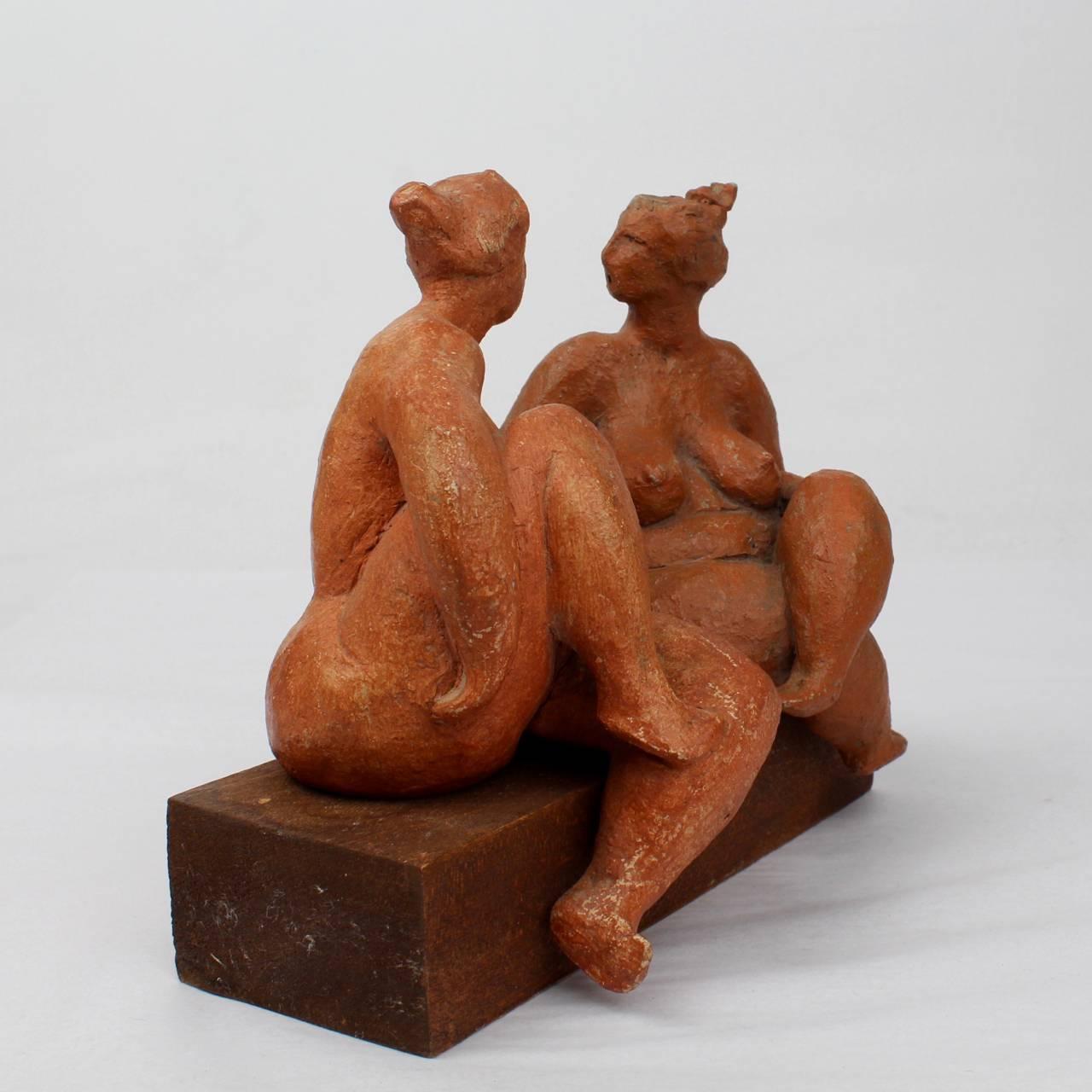 American Two Modernist Terracotta Sculptures of Rubenesque Women by F. Kahn, 1980s
