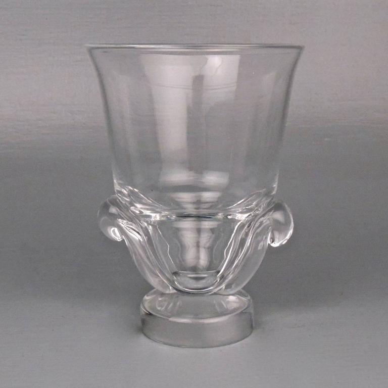 Pair Of Mid Century Modern Steuben Glass Scroll Handle Vases By
