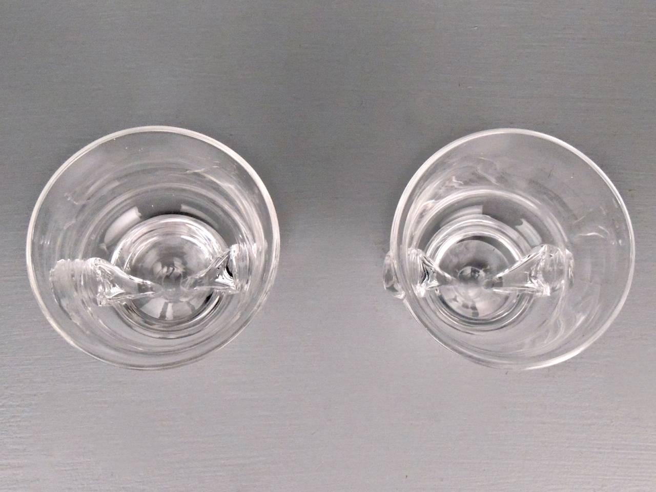 American Pair of Mid-Century Modern Steuben Glass Scroll Handle Vases by George Thompson