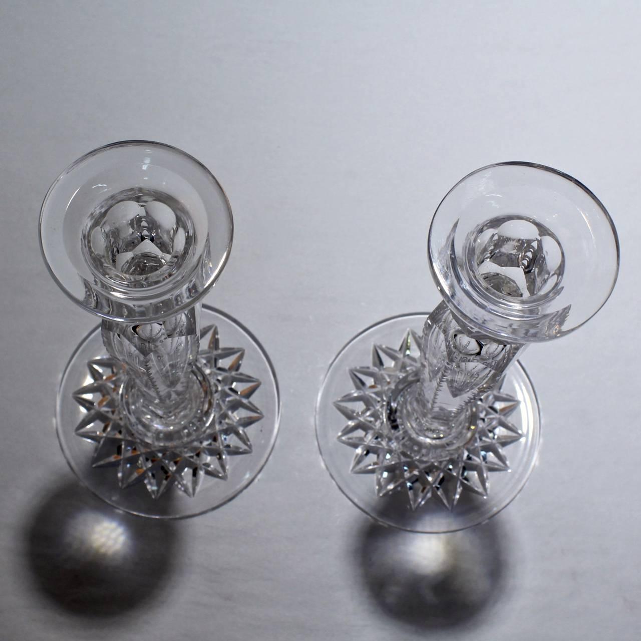 Pair of Fine American Brilliant Period Cut Glass Candlesticks or Candleholders 4