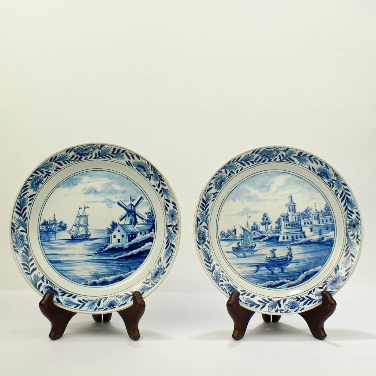19th Century 9 Antique Dutch Blue & White Delft Pottery Bowls Marked for De Porceleyne Claeuw