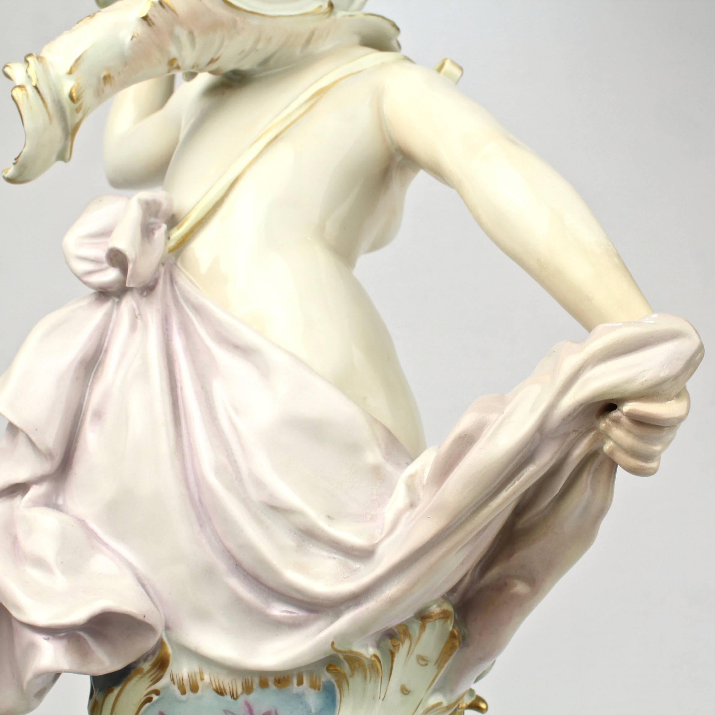 19th Century Antique Royal Berlin KPM Figural Porcelain Candlestick with Weichmalerei Decor