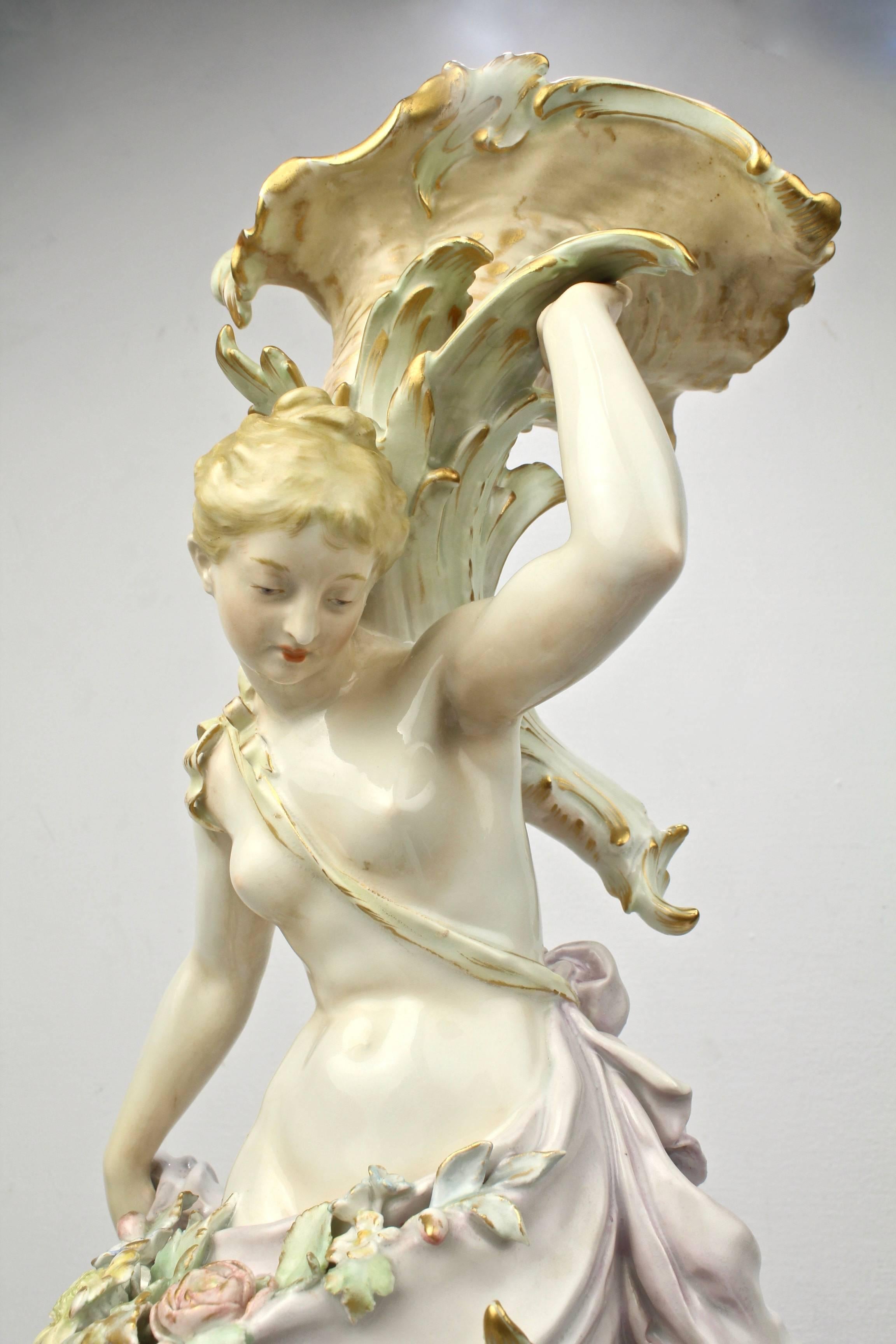 Belle Époque Antique Royal Berlin KPM Figural Porcelain Candlestick with Weichmalerei Decor