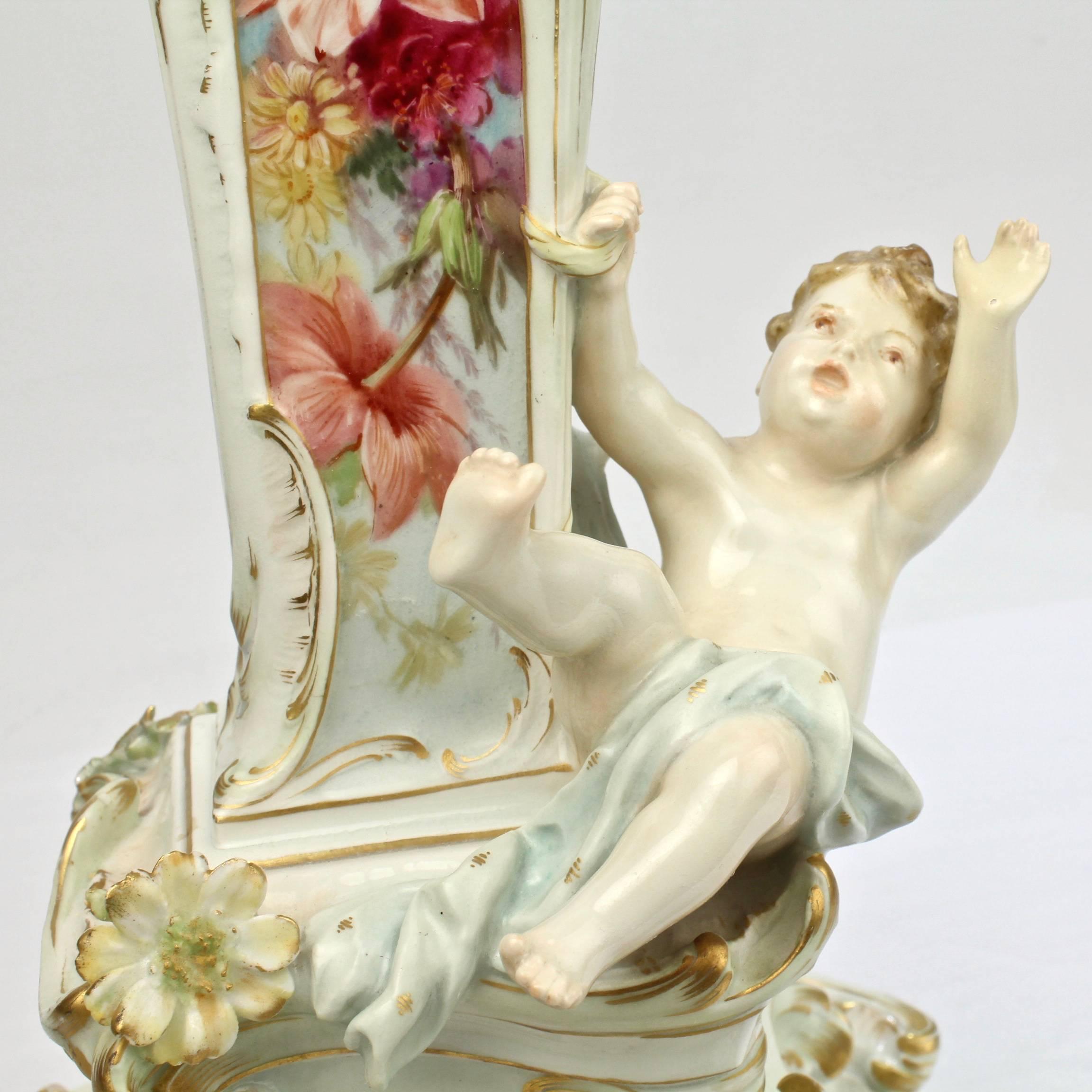 Antique Royal Berlin KPM Figural Porcelain Candlestick with Weichmalerei Decor In Good Condition In Philadelphia, PA