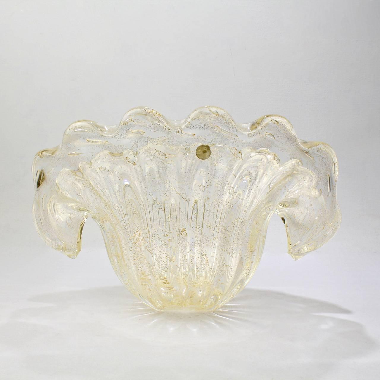 20th Century Large Barovier Mid-Century Murano Italian Art Glass Clam Shell Vase