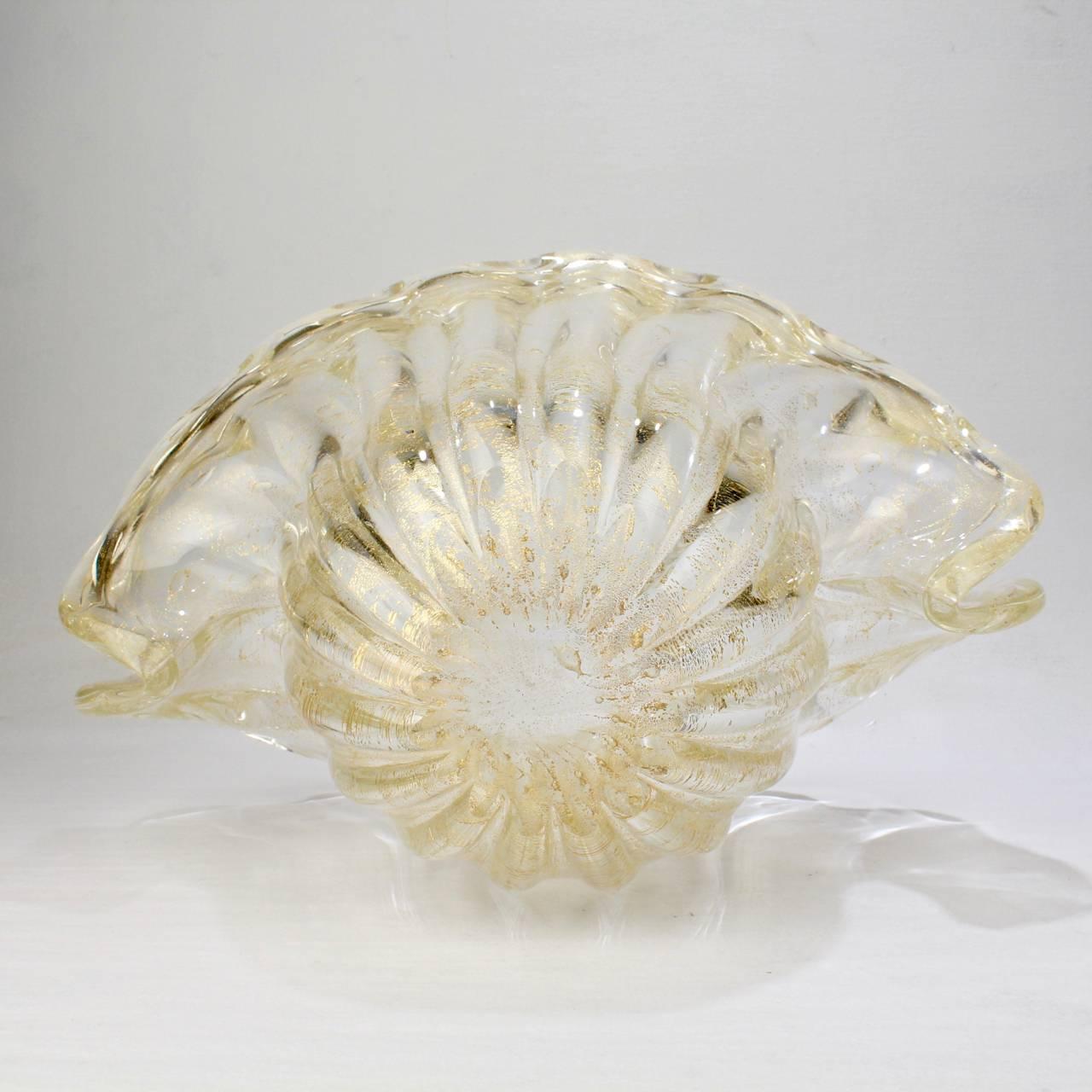 Large Barovier Mid-Century Murano Italian Art Glass Clam Shell Vase 3