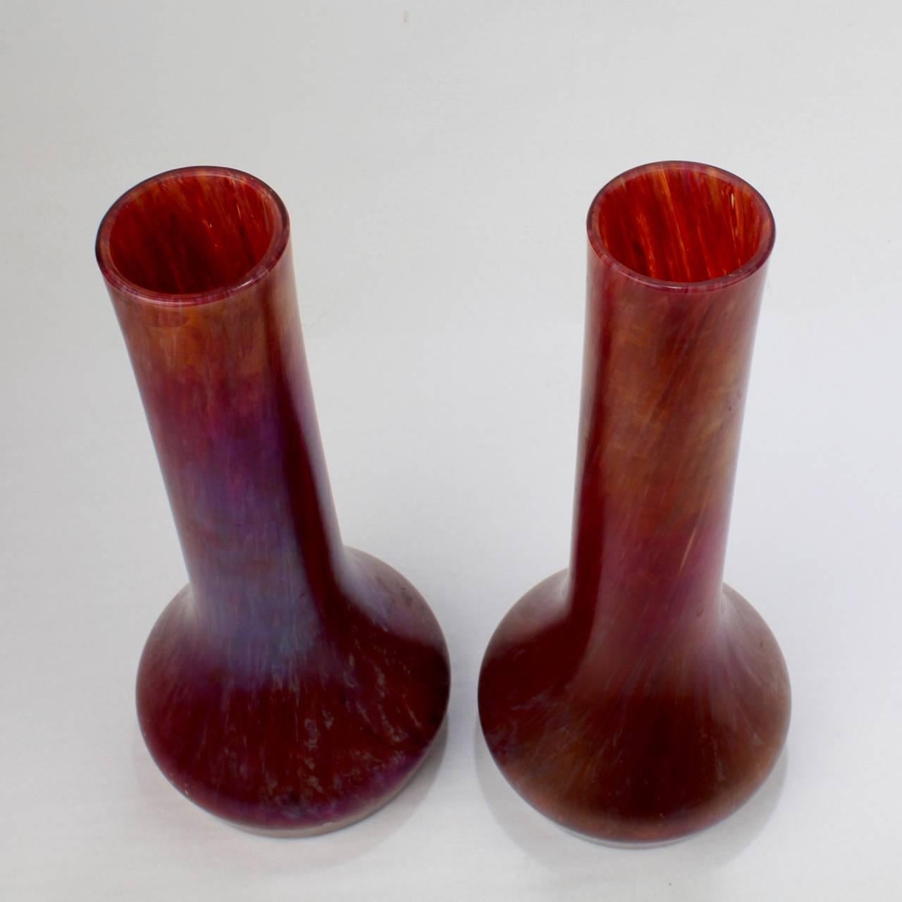 Pair of Art Nouveau Czech Loetz Type Red Art Glass Vases by Rindskopf For Sale 1