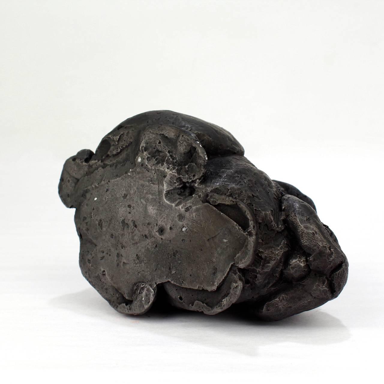 Contemporary Black Gesso and Raw Graphite Resin Sculpture of a Pygmy Rabbit by Darla Jackson For Sale